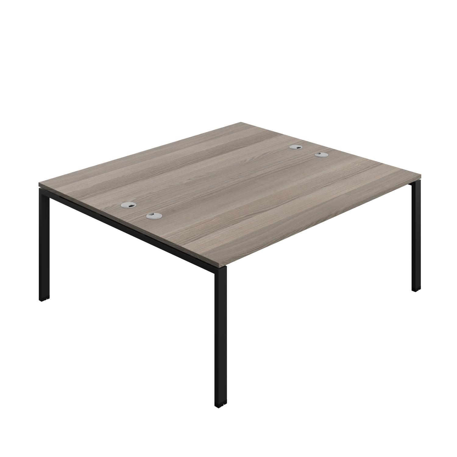 Synergy Bench with Cable Ports: 2 Person : Goal Post Leg : 1800 800 Grey Oak/Black