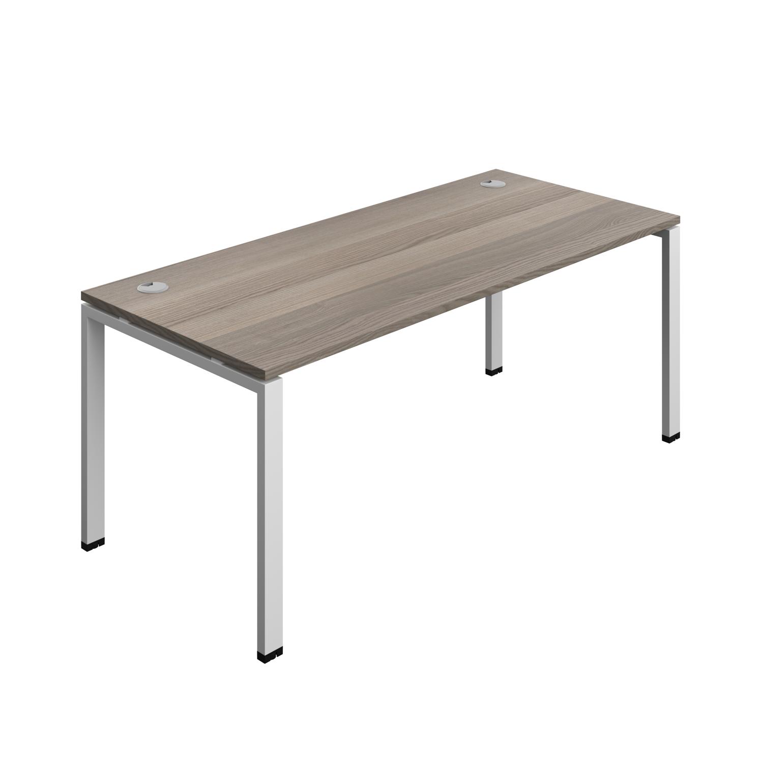 Synergy Bench with Cable Ports: 1 Person : Goal Post Leg : 1800 800 Grey Oak/Silver