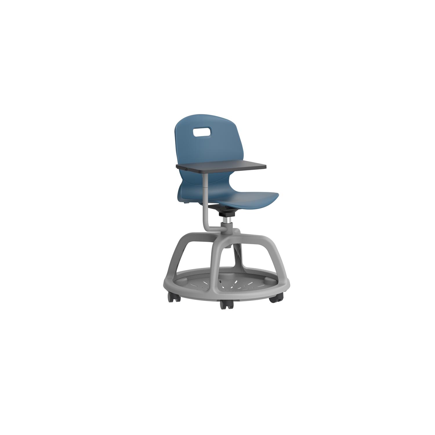 Titan Arc Community Swivel Chair with Arm Tablet Steel Blue