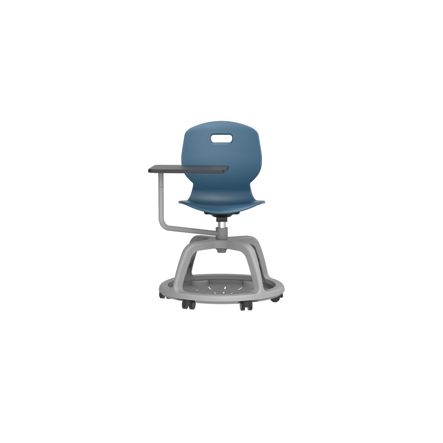 Titan Arc Community Swivel Chair with Arm Tablet Steel Blue