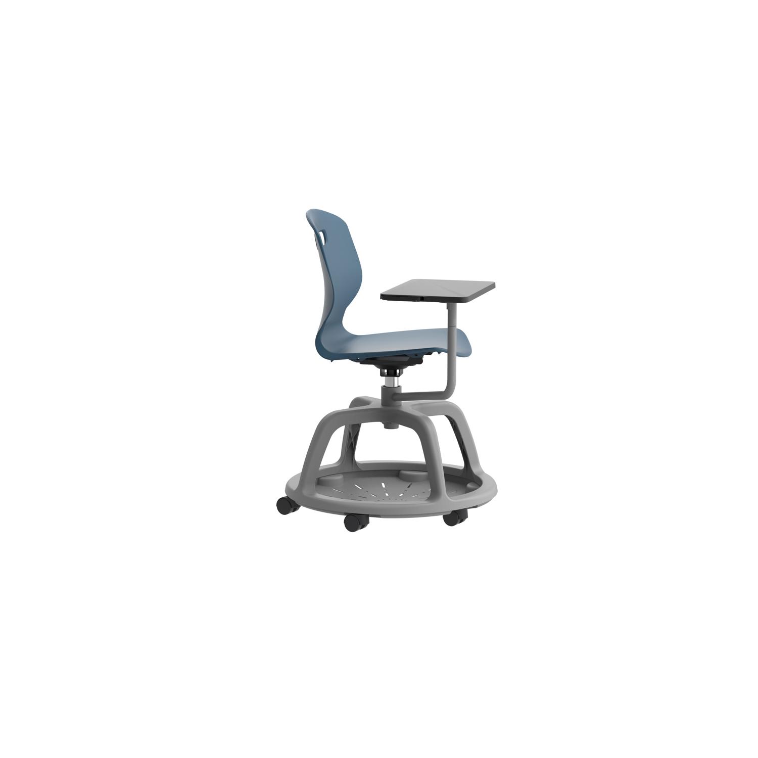 Titan Arc Community Swivel Chair with Arm Tablet Steel Blue
