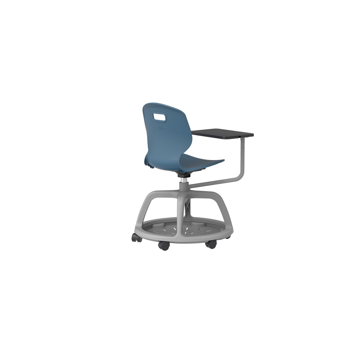 Titan Arc Community Swivel Chair with Arm Tablet Steel Blue