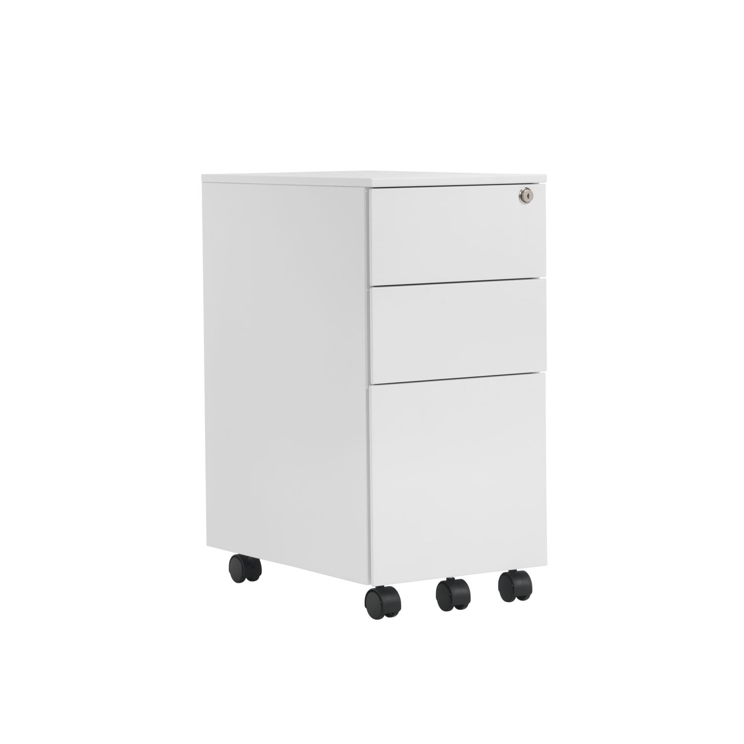 Pedestal Slimline 3 Drawer Steel White