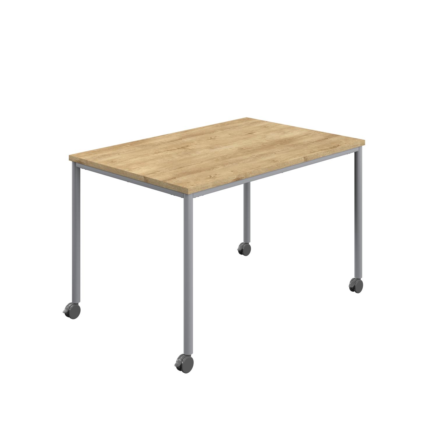 Titan Mobile Rectangular Table  1400 X 600 Silver/Natural Nebraska Oak