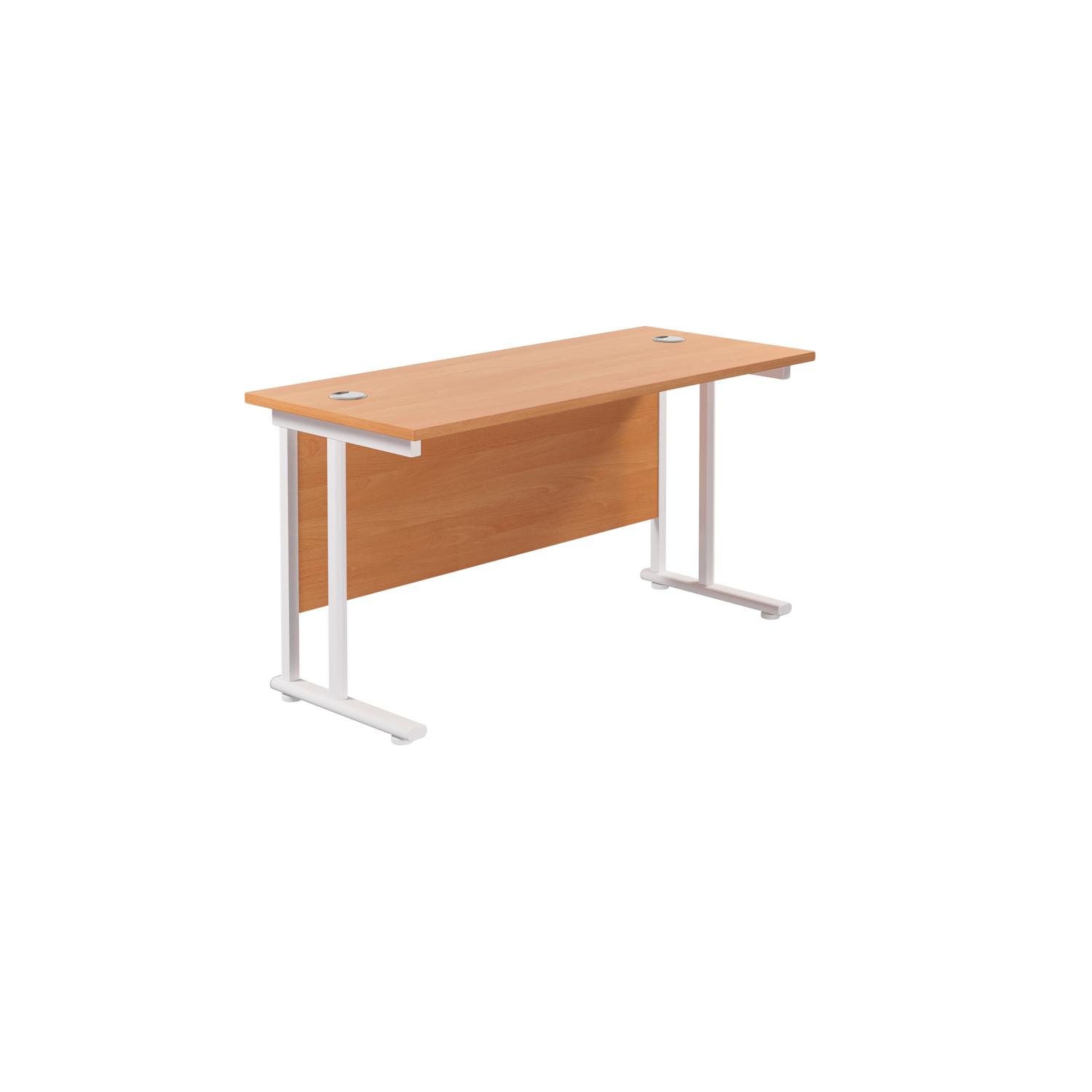 Twin Upright Rectangular Desk: 600mm Deep  1200X600 Beech/White