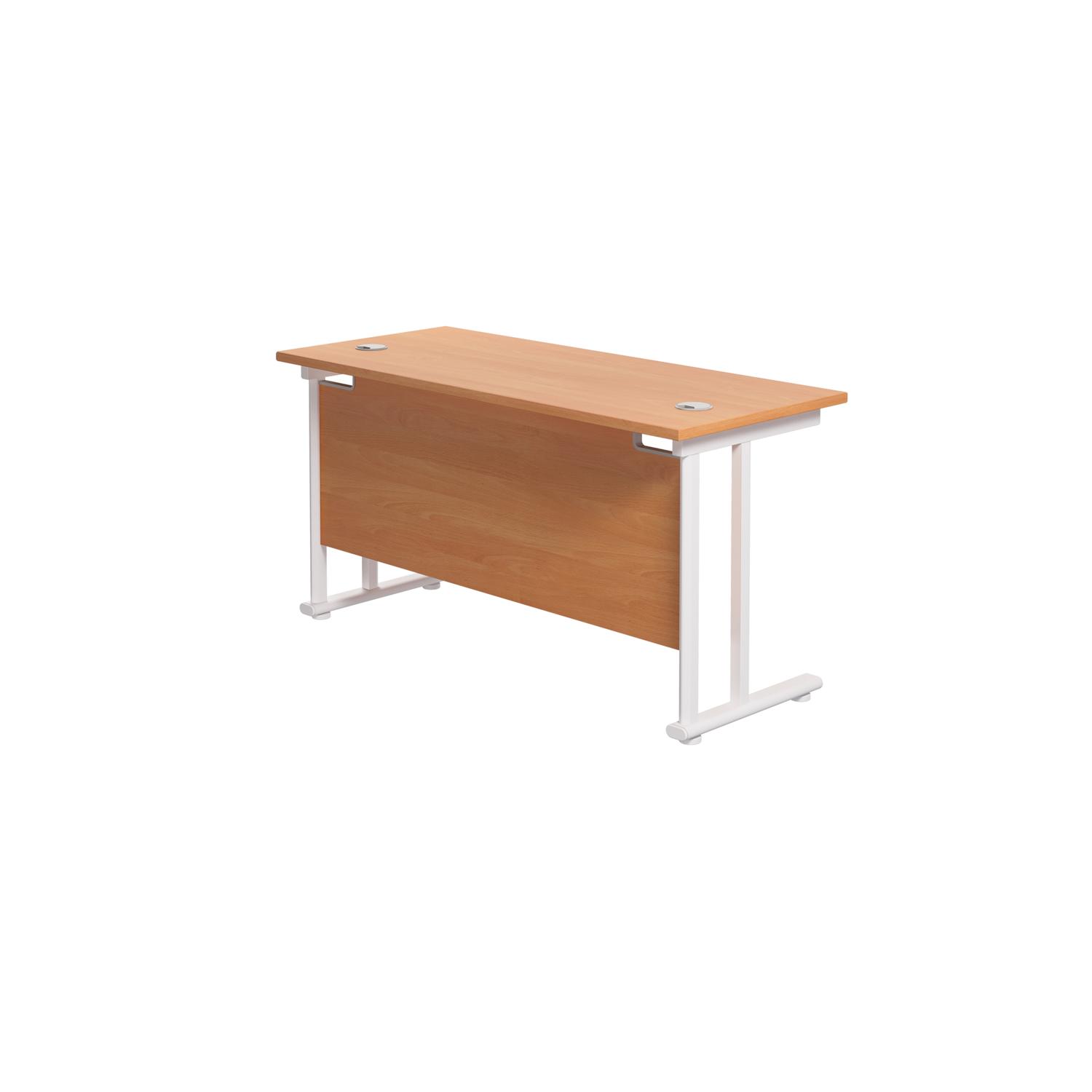 Twin Upright Rectangular Desk: 600mm Deep  1200X600 Beech/White