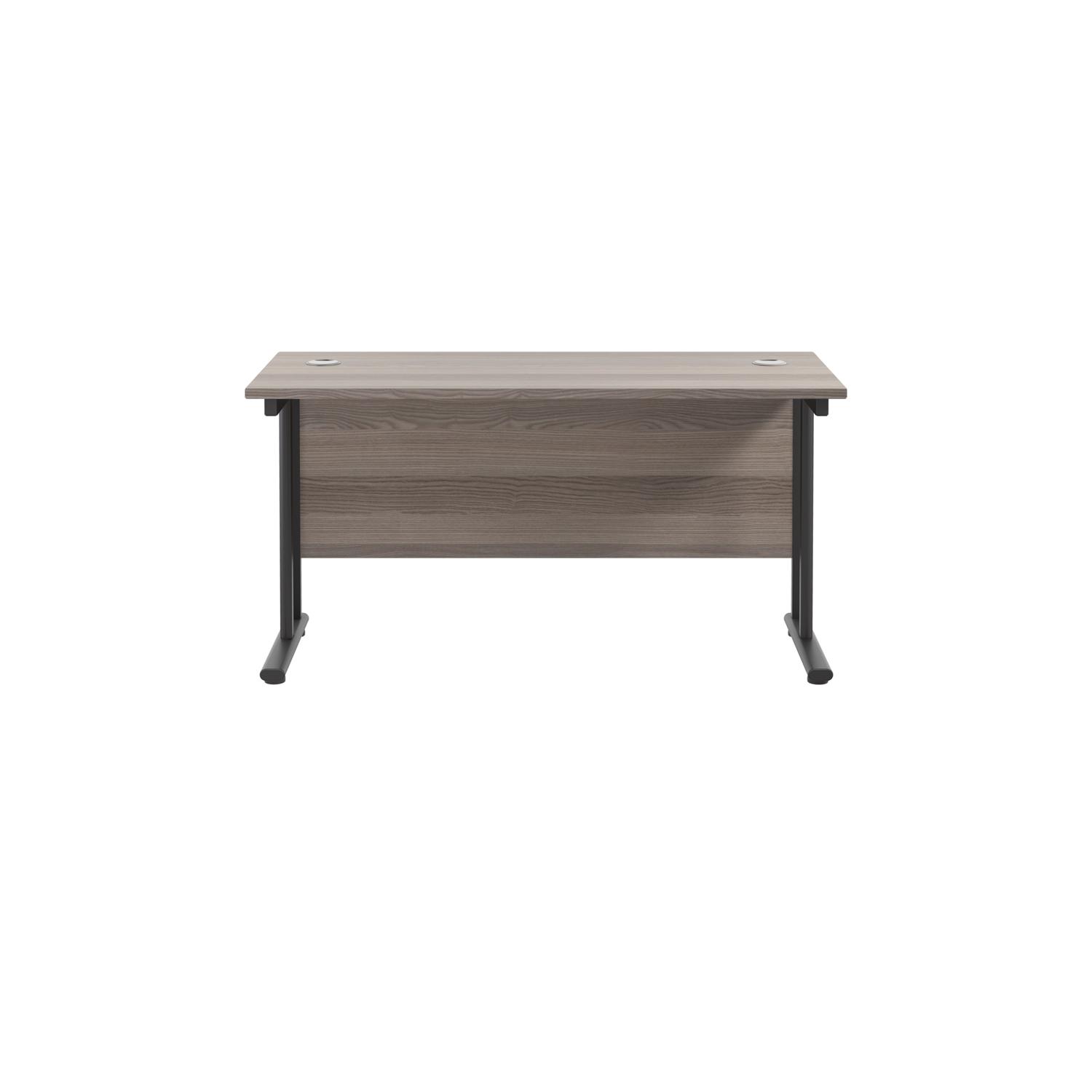 Twin Upright Rectangular Desk: 600mm Deep  1200X600 Grey Oak/Black