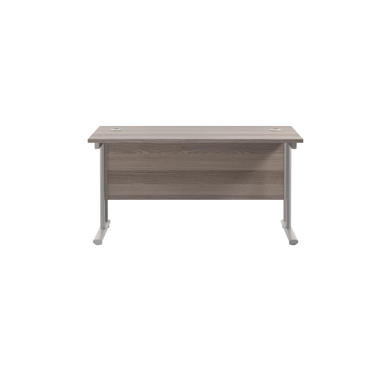 Twin Upright Rectangular Desk: 600mm Deep  1200X600 Grey Oak/Silver