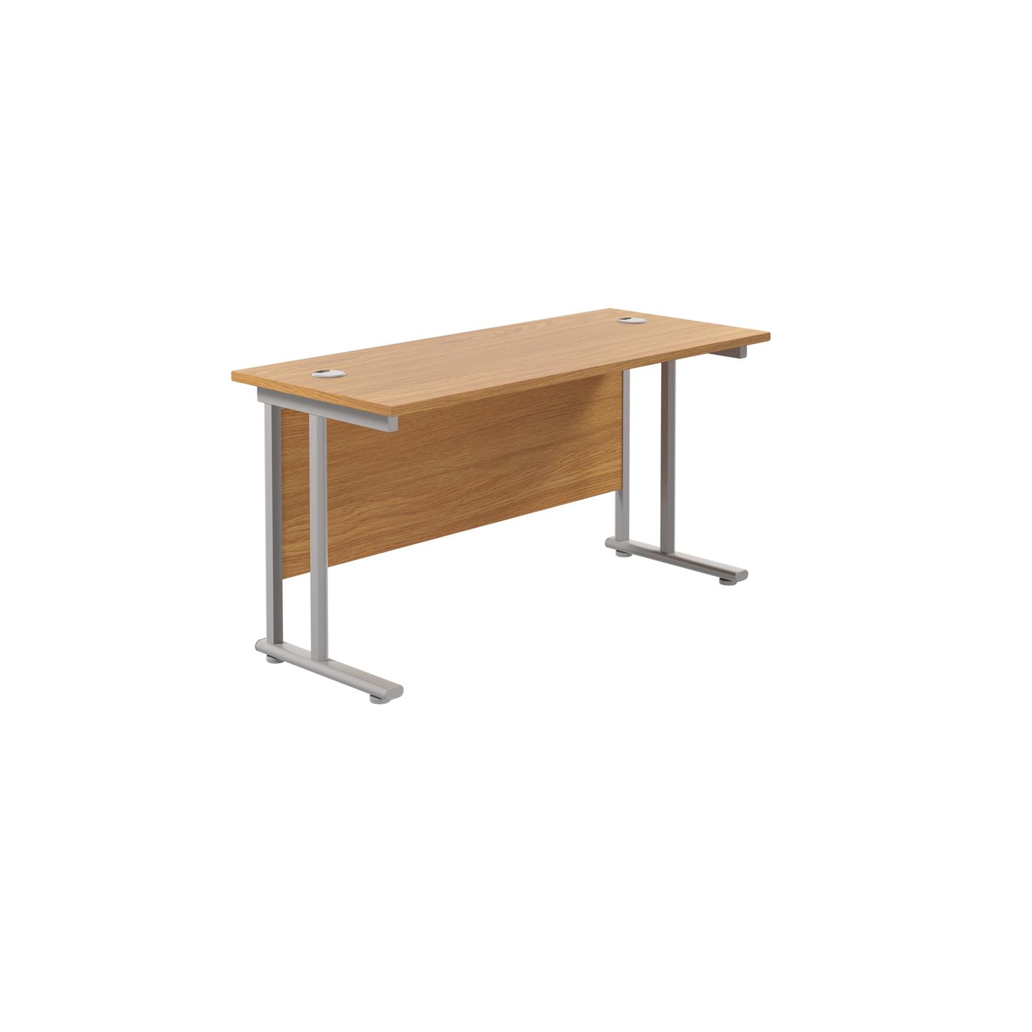 Twin Upright Rectangular Desk: 600mm Deep  1200X600 Nova Oak/Silver