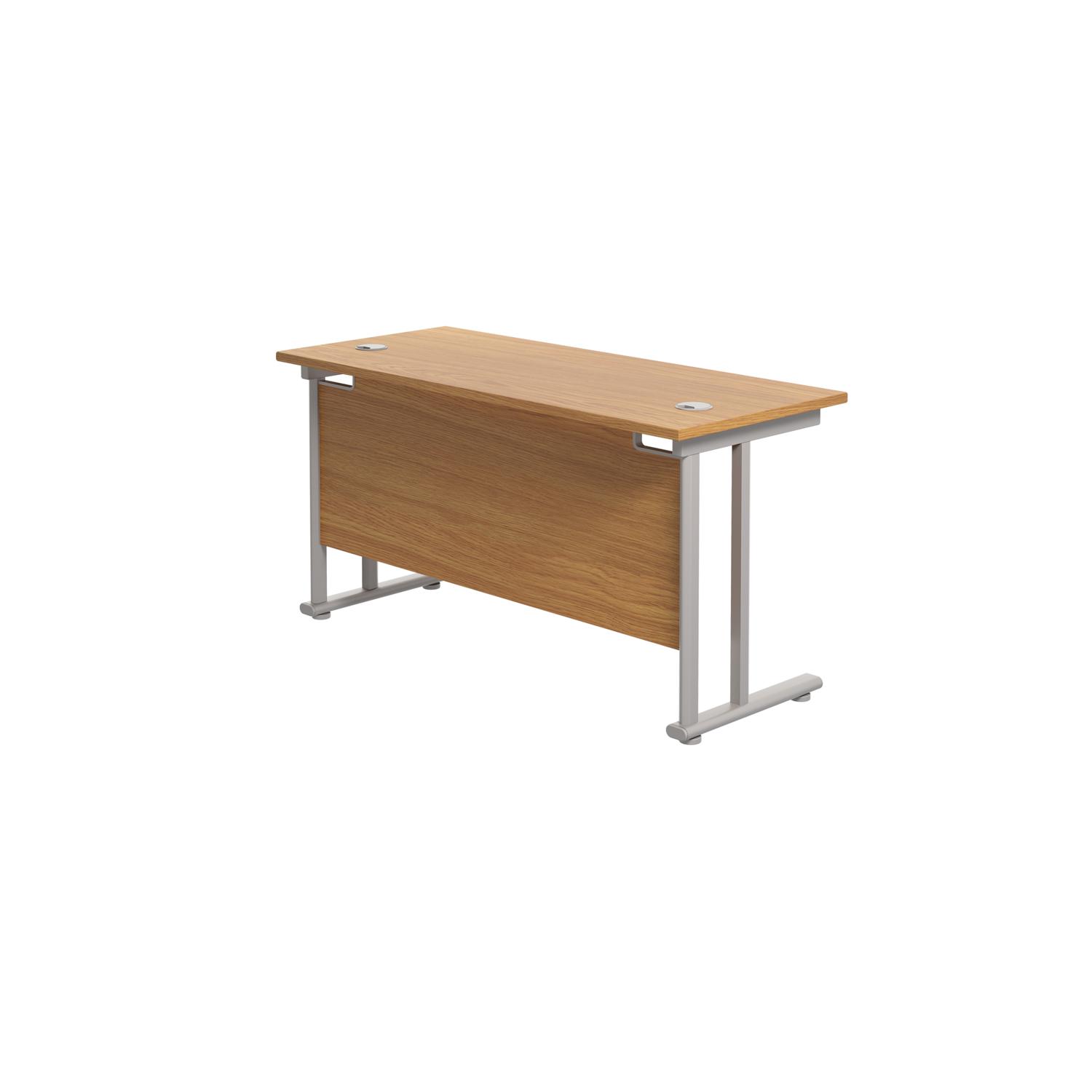 Twin Upright Rectangular Desk: 600mm Deep  1200X600 Nova Oak/Silver