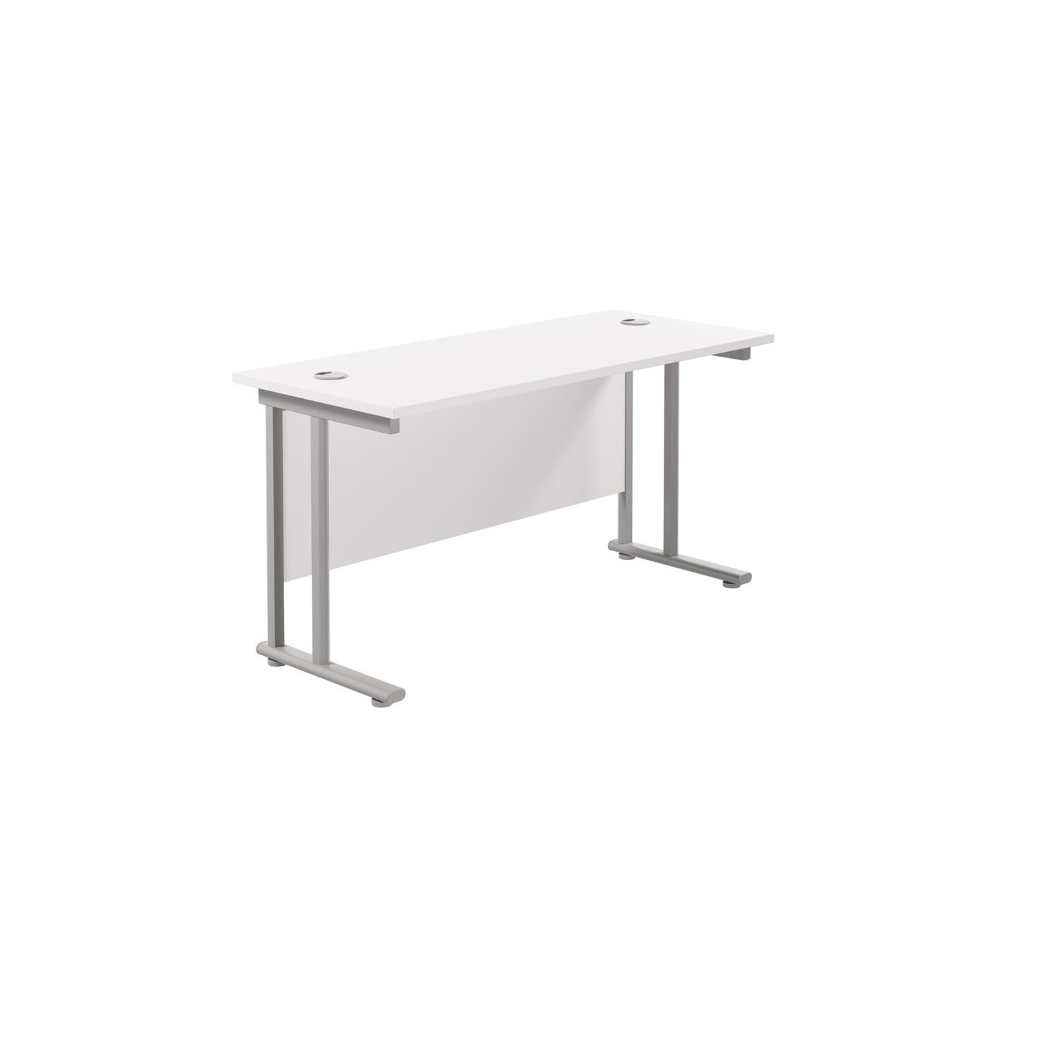Twin Upright Rectangular Desk: 600mm Deep  1200X600 White/Silver