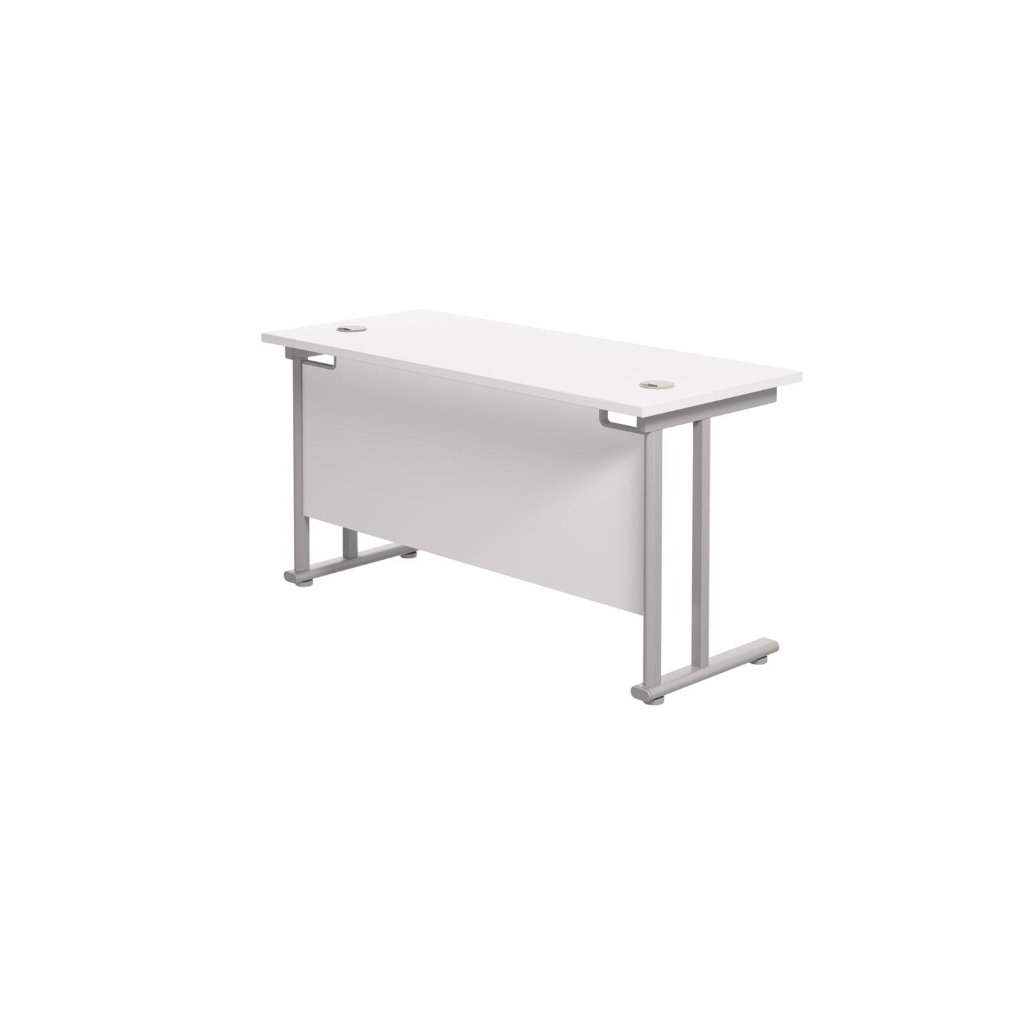 Twin Upright Rectangular Desk: 600mm Deep  1200X600 White/Silver