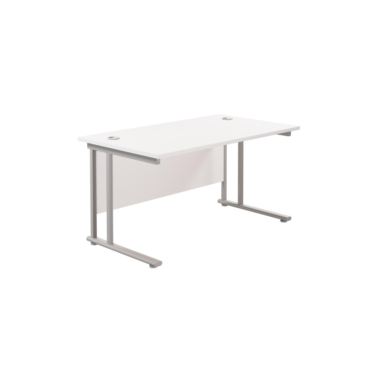 Twin Upright Rectangular Desk: 800mm Deep  1200X800 White/Silver