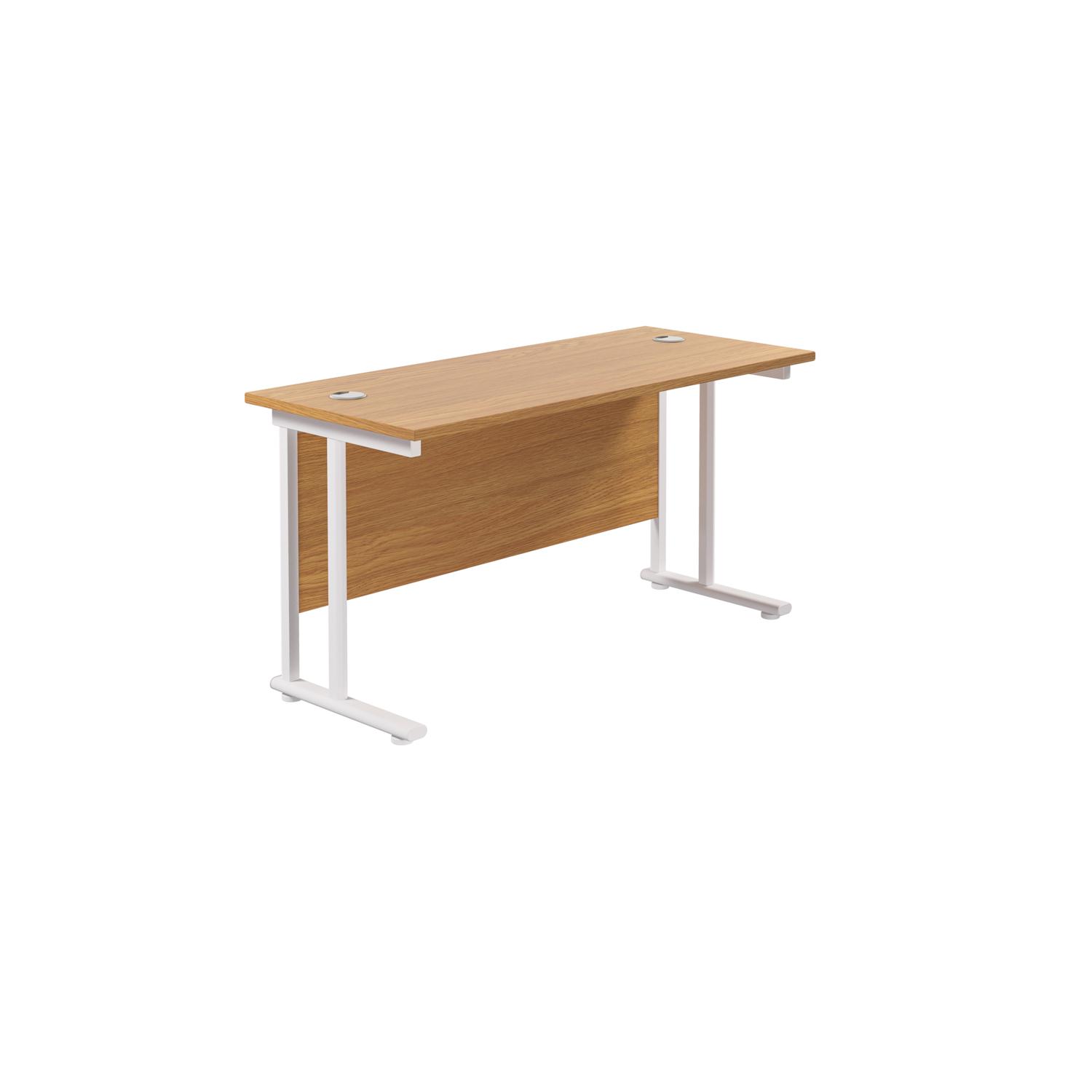 Twin Upright Rectangular Desk: 600mm Deep  1400X600 Nova Oak/White