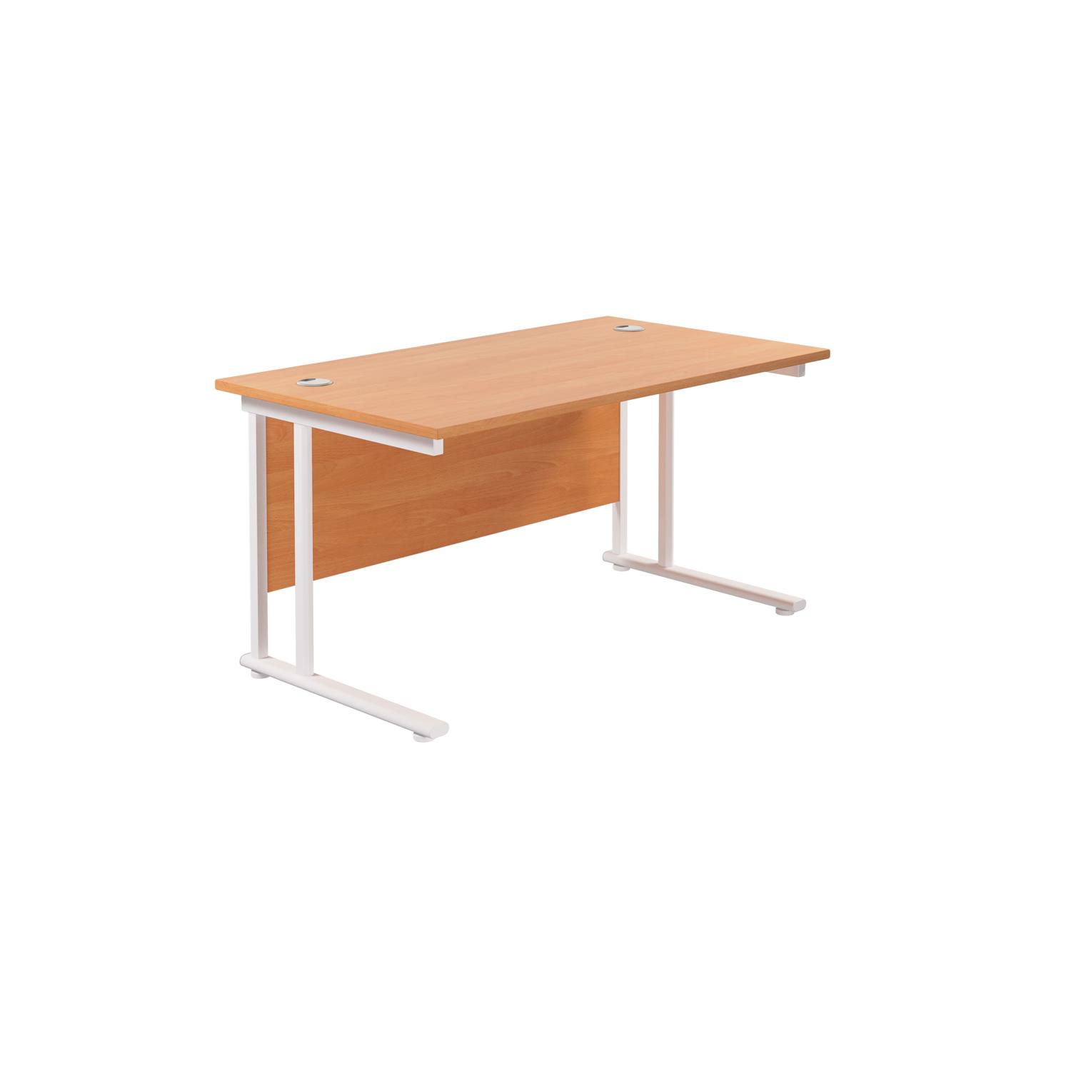 Twin Upright Rectangular Desk: 800mm Deep  1400X800 Beech/White