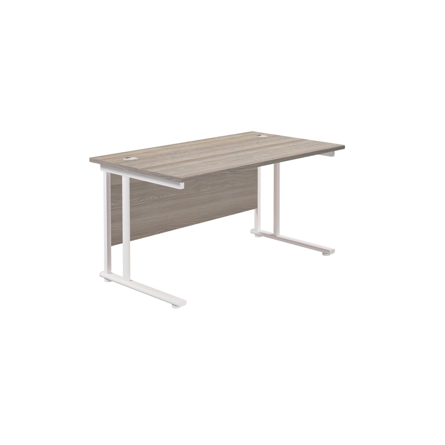 Twin Upright Rectangular Desk: 800mm Deep  1400X800 Grey Oak/White