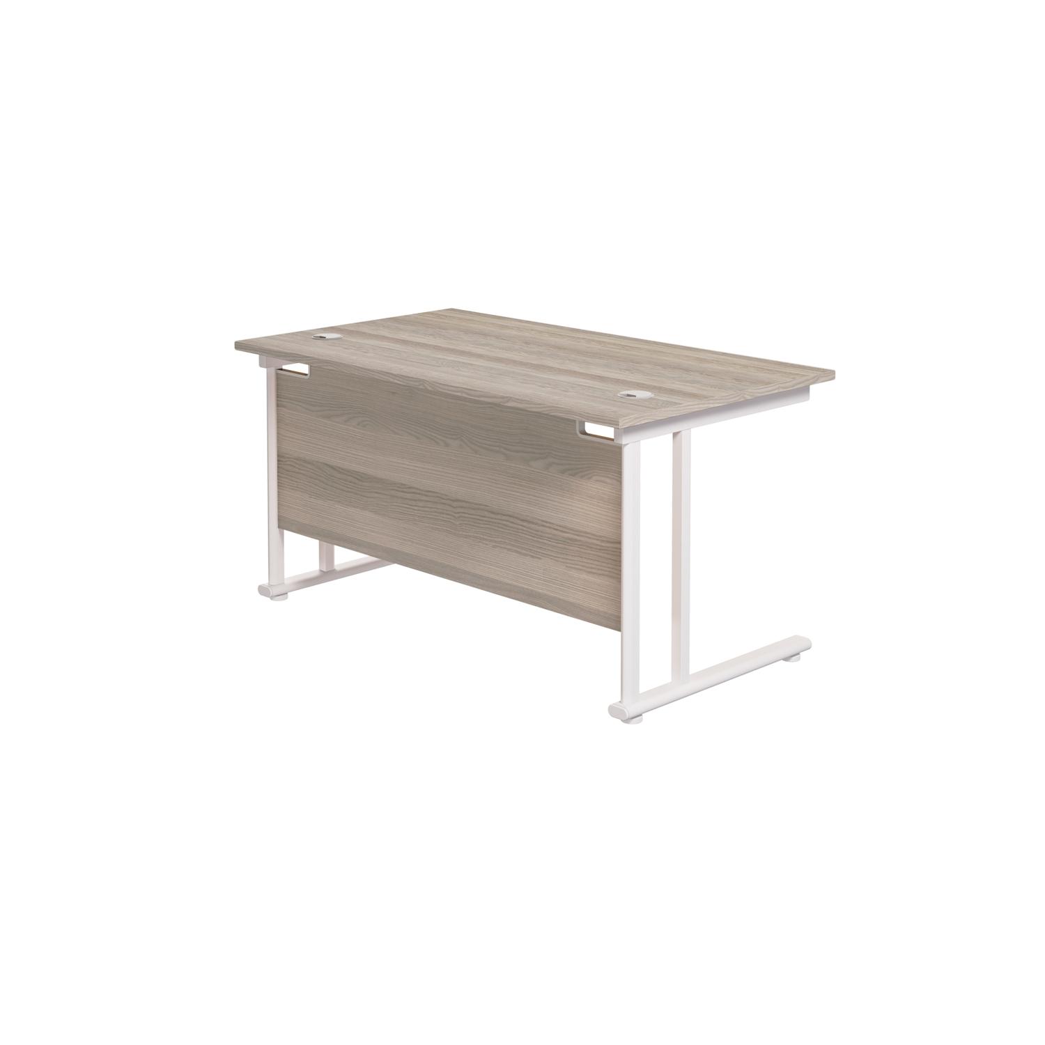 Twin Upright Rectangular Desk: 800mm Deep  1400X800 Grey Oak/White