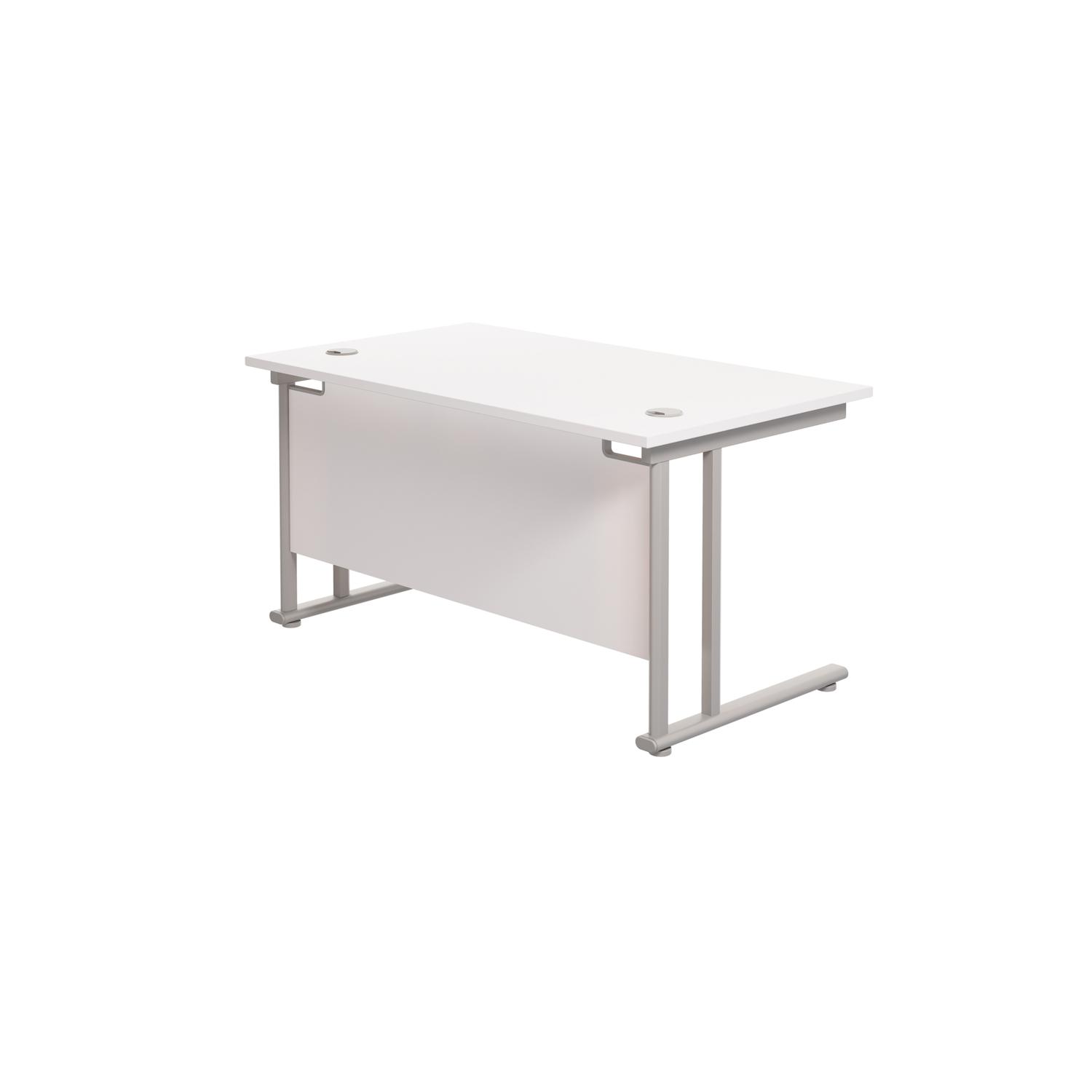 Twin Upright Rectangular Desk: 800mm Deep  1400X800 White/Silver