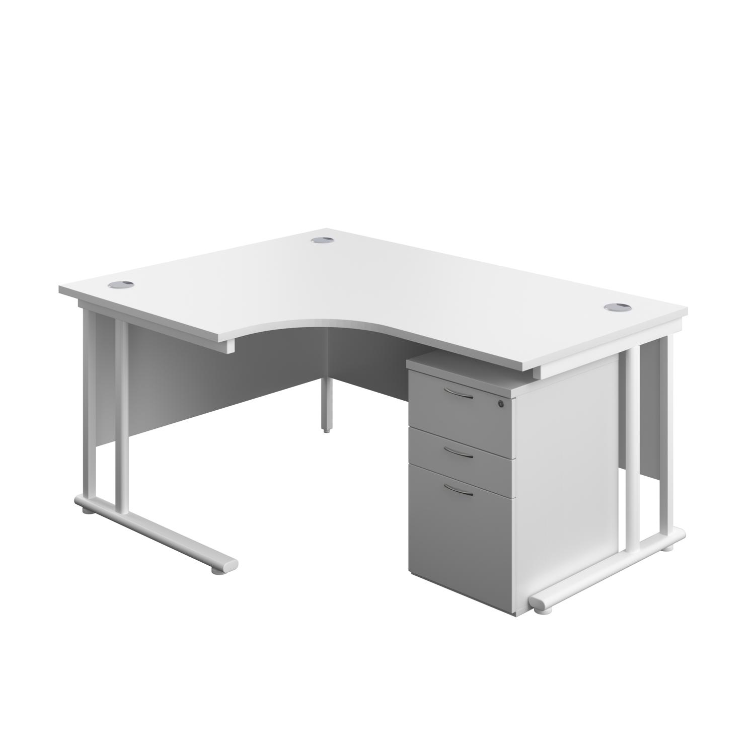 Twin Upright Left Hand Radial Desk + High Mobile Pedestal 3 Drawer  1600X1200 White/White