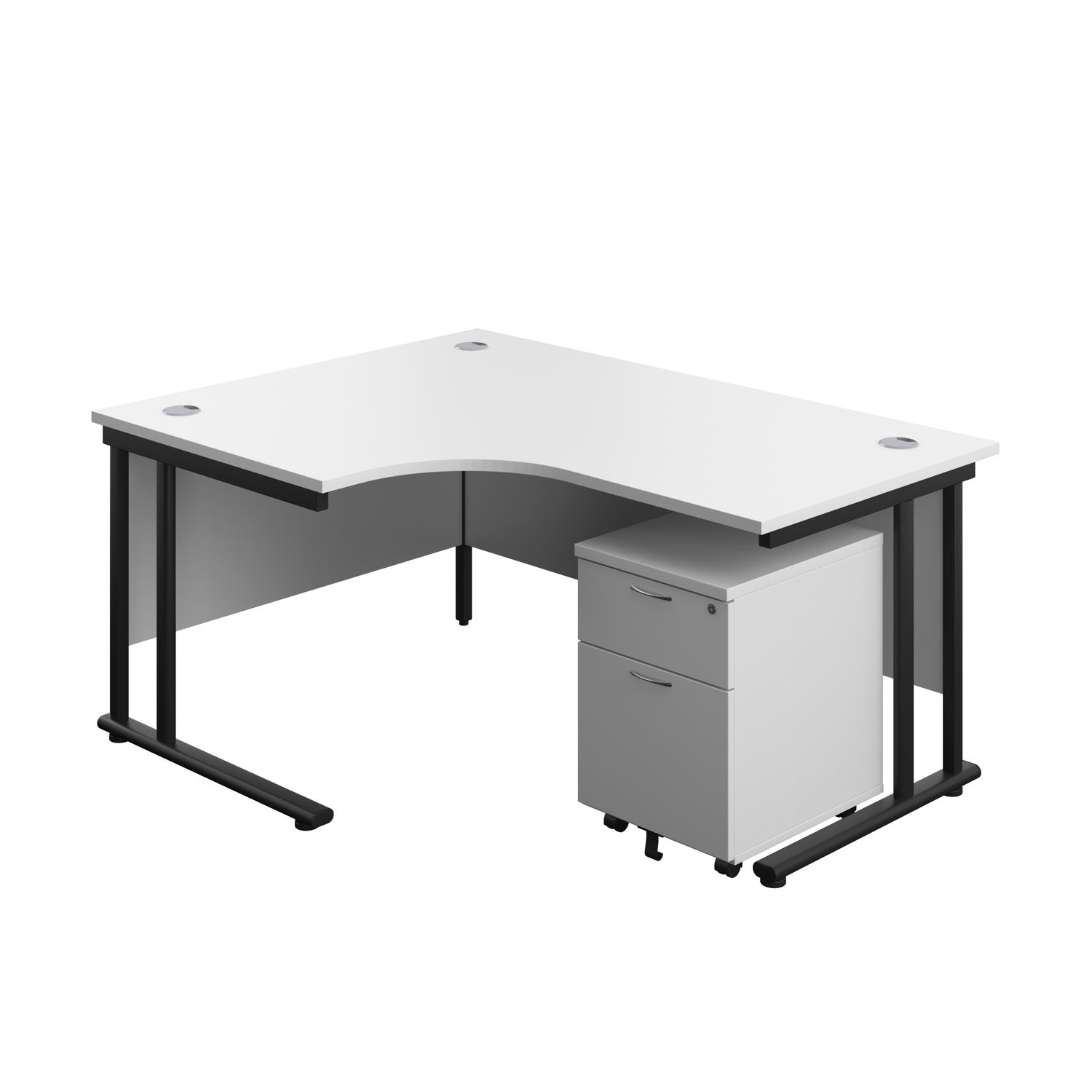 Twin Upright Left Hand Radial Desk + Mobile 2 Drawer Pedestal  1600X1200 White/Black