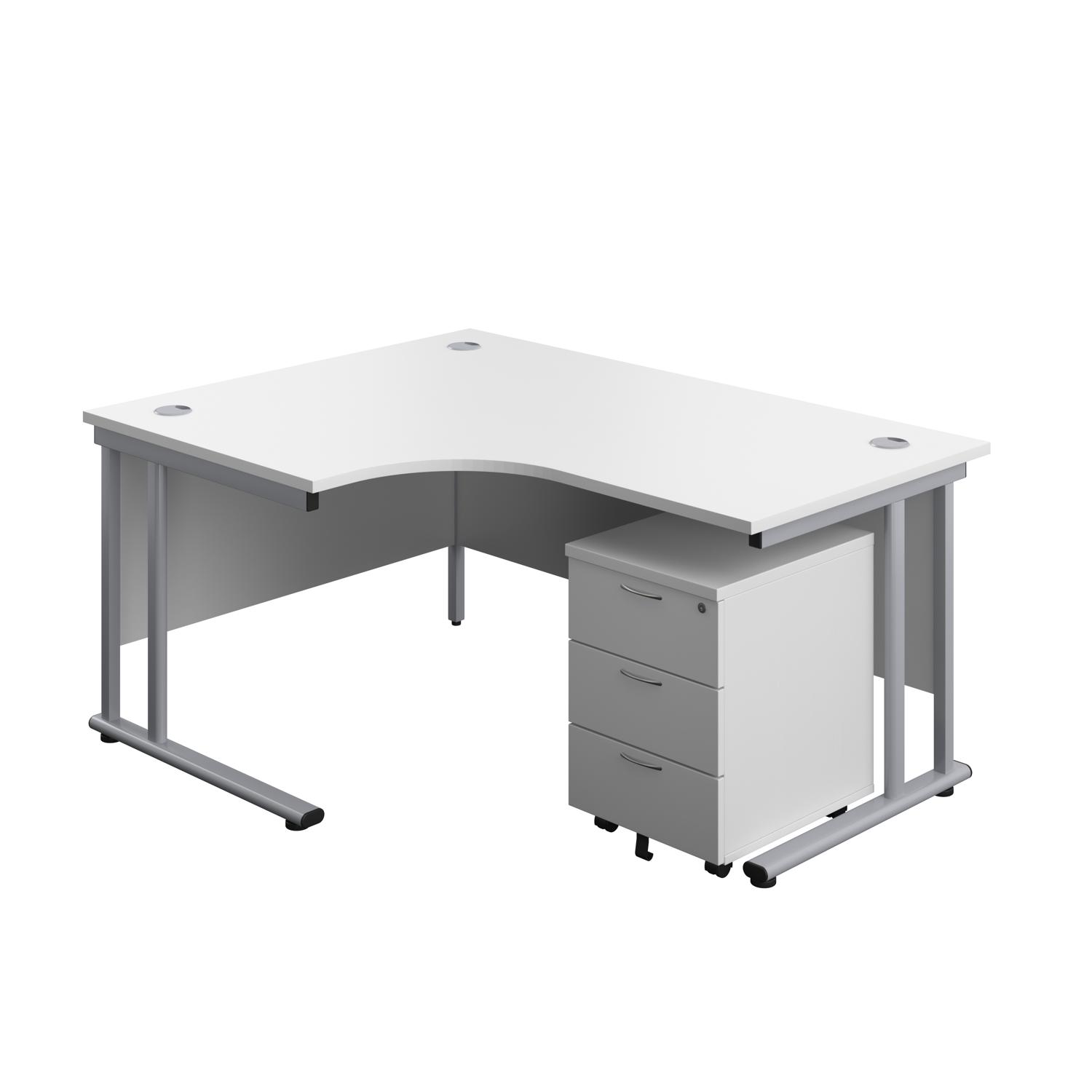 Twin Upright Left Hand Radial Desk + Mobile 3 Drawer Pedestal  1600X1200 White/Silver