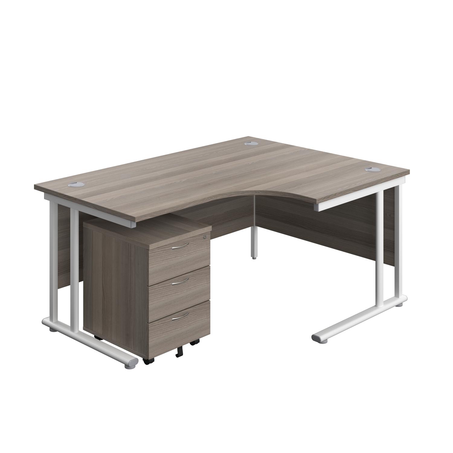 Twin Upright Right Hand Radial Desk + Mobile 3 Drawer Pedestal  1600X1200 Grey Oak/White