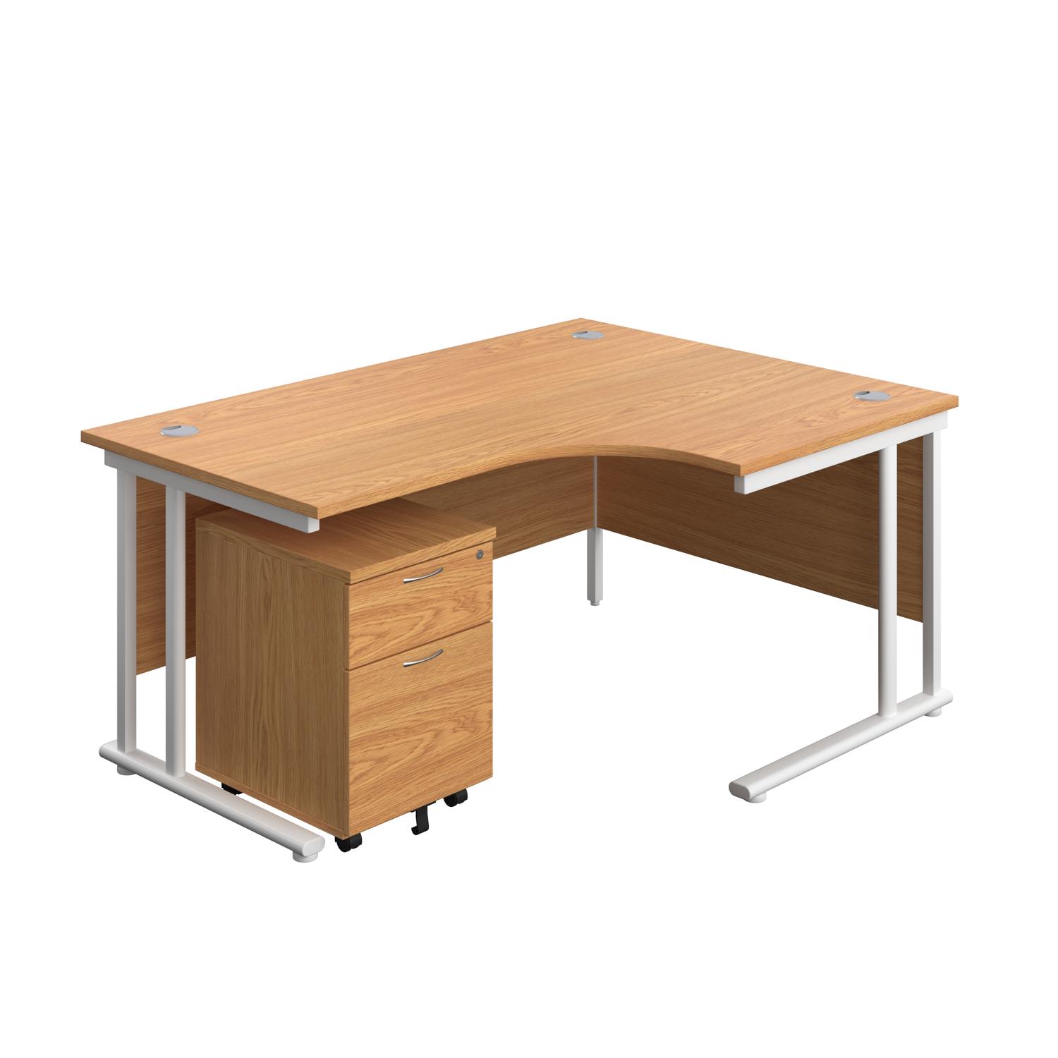 Twin Upright Right Hand Radial Desk + Mobile 2 Drawer Pedestal  1600X1200 Nova Oak/White