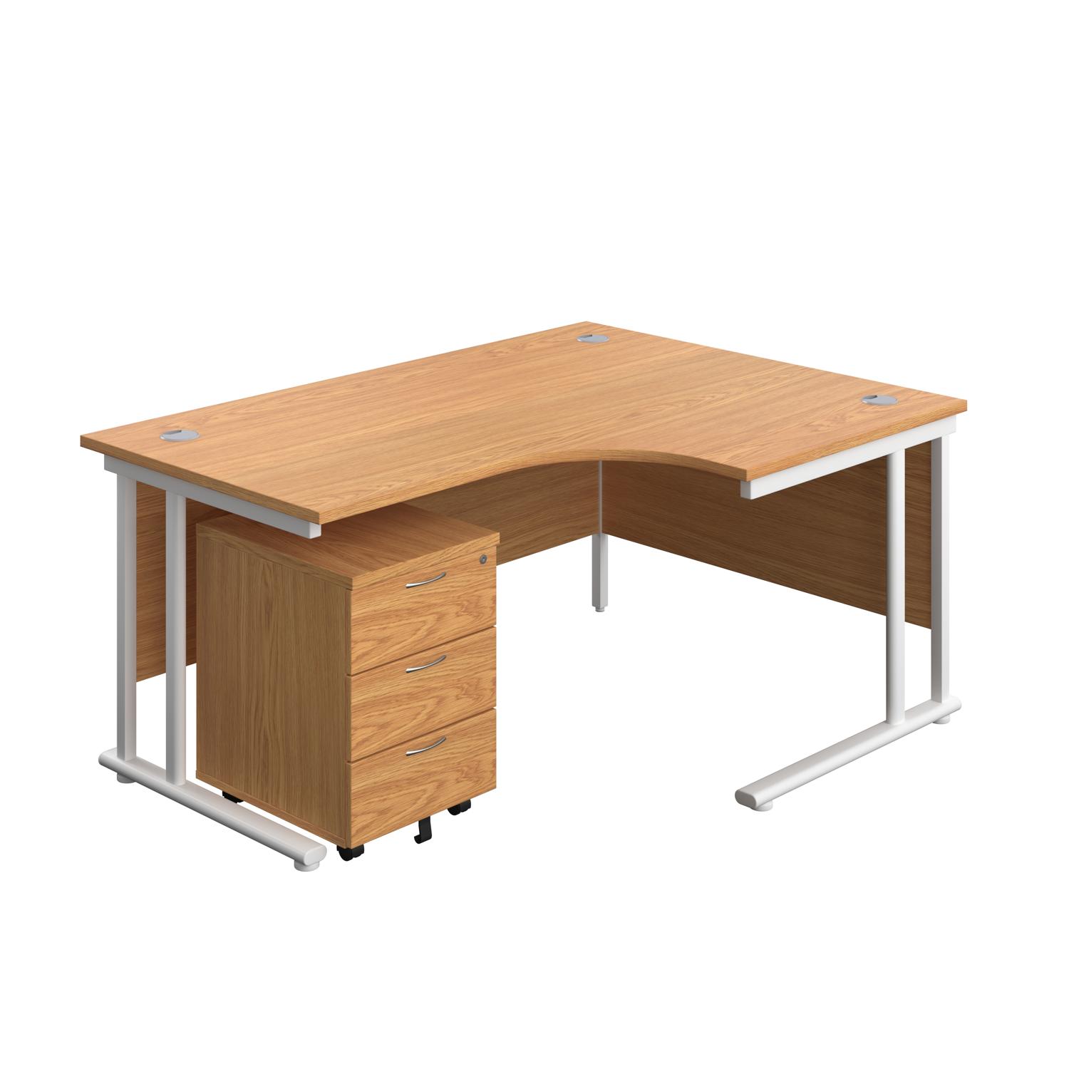 Twin Upright Right Hand Radial Desk + Mobile 3 Drawer Pedestal  1600X1200 Nova Oak/White