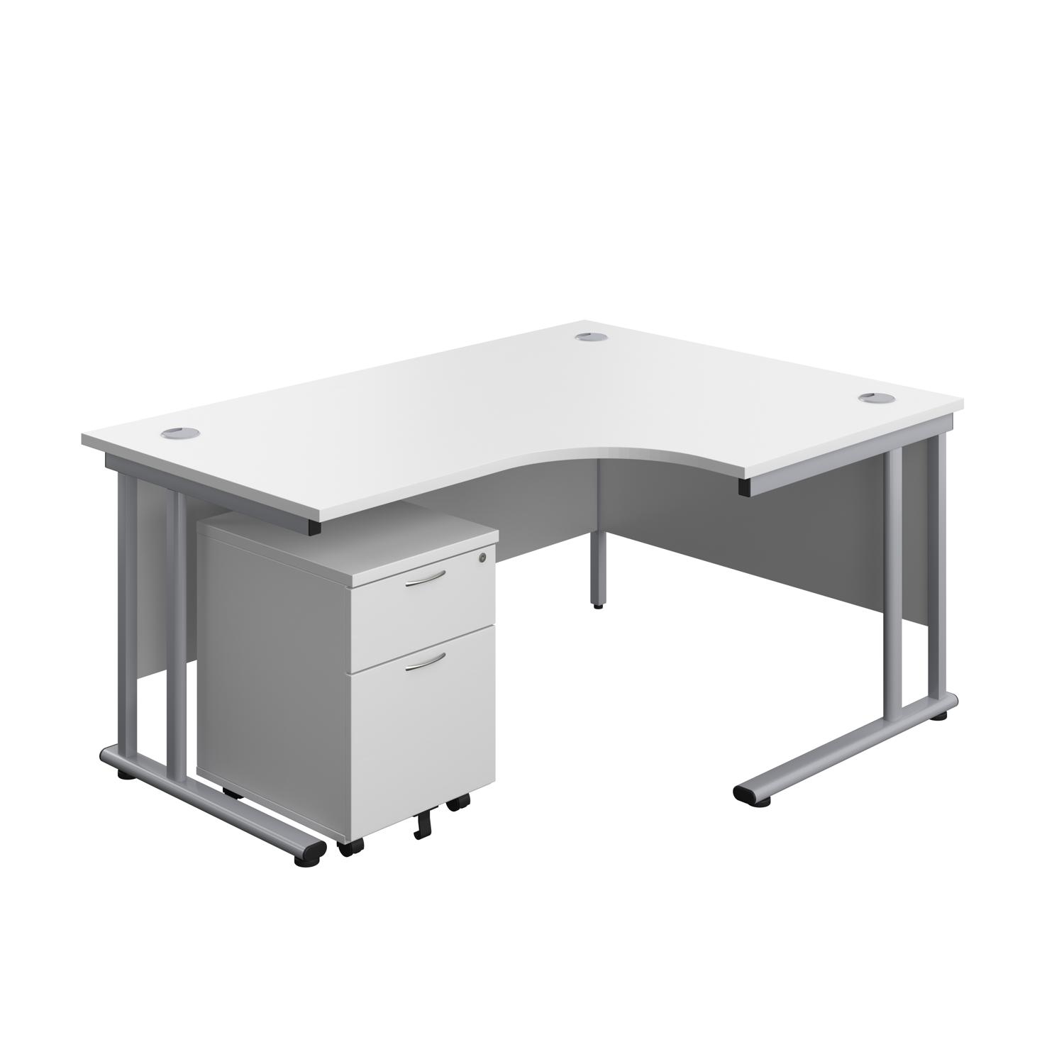 Twin Upright Right Hand Radial Desk + Mobile 2 Drawer Pedestal  1600X1200 White/Silver