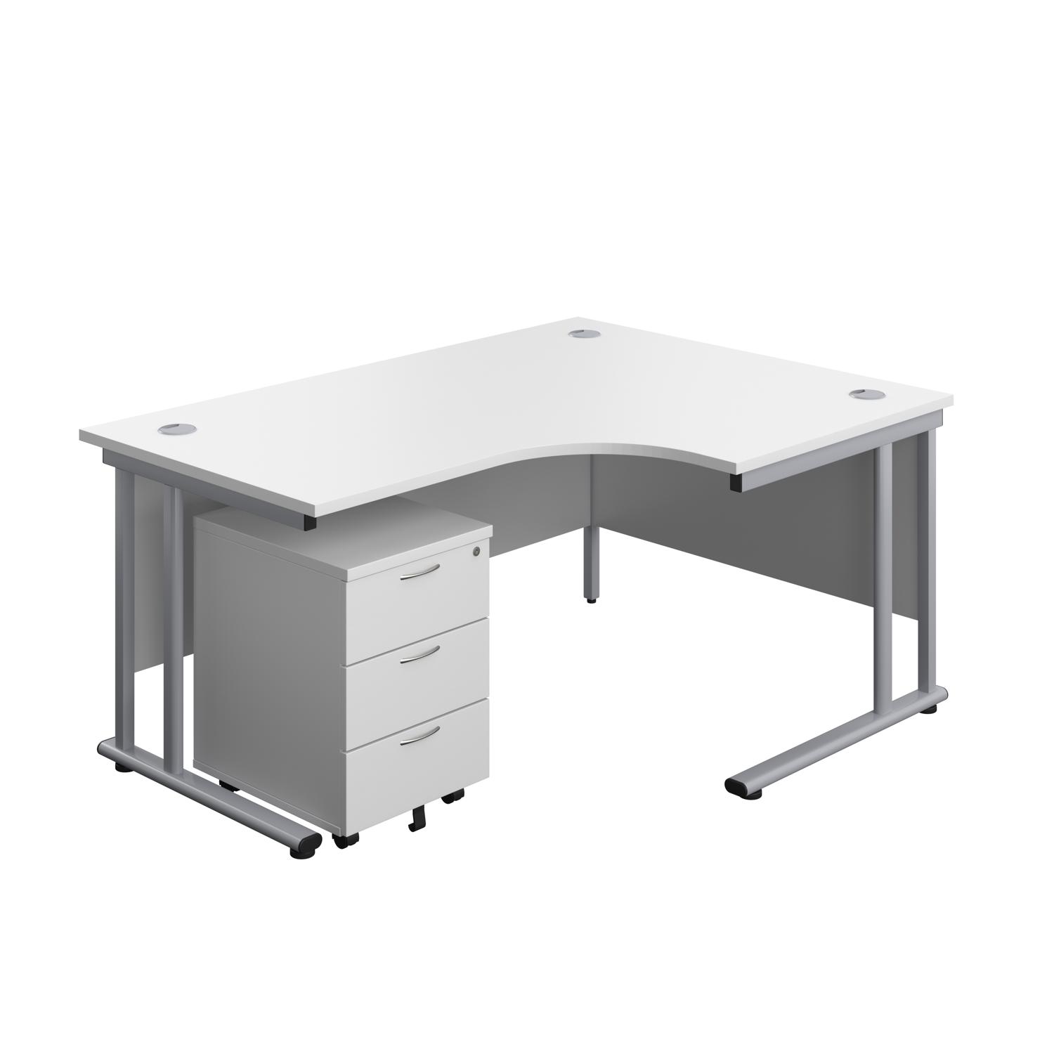 Twin Upright Right Hand Radial Desk + Mobile 3 Drawer Pedestal  1600X1200 White/Silver