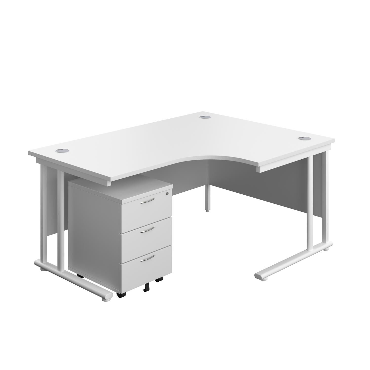 Twin Upright Right Hand Radial Desk + Mobile 3 Drawer Pedestal  1600X1200 White/White