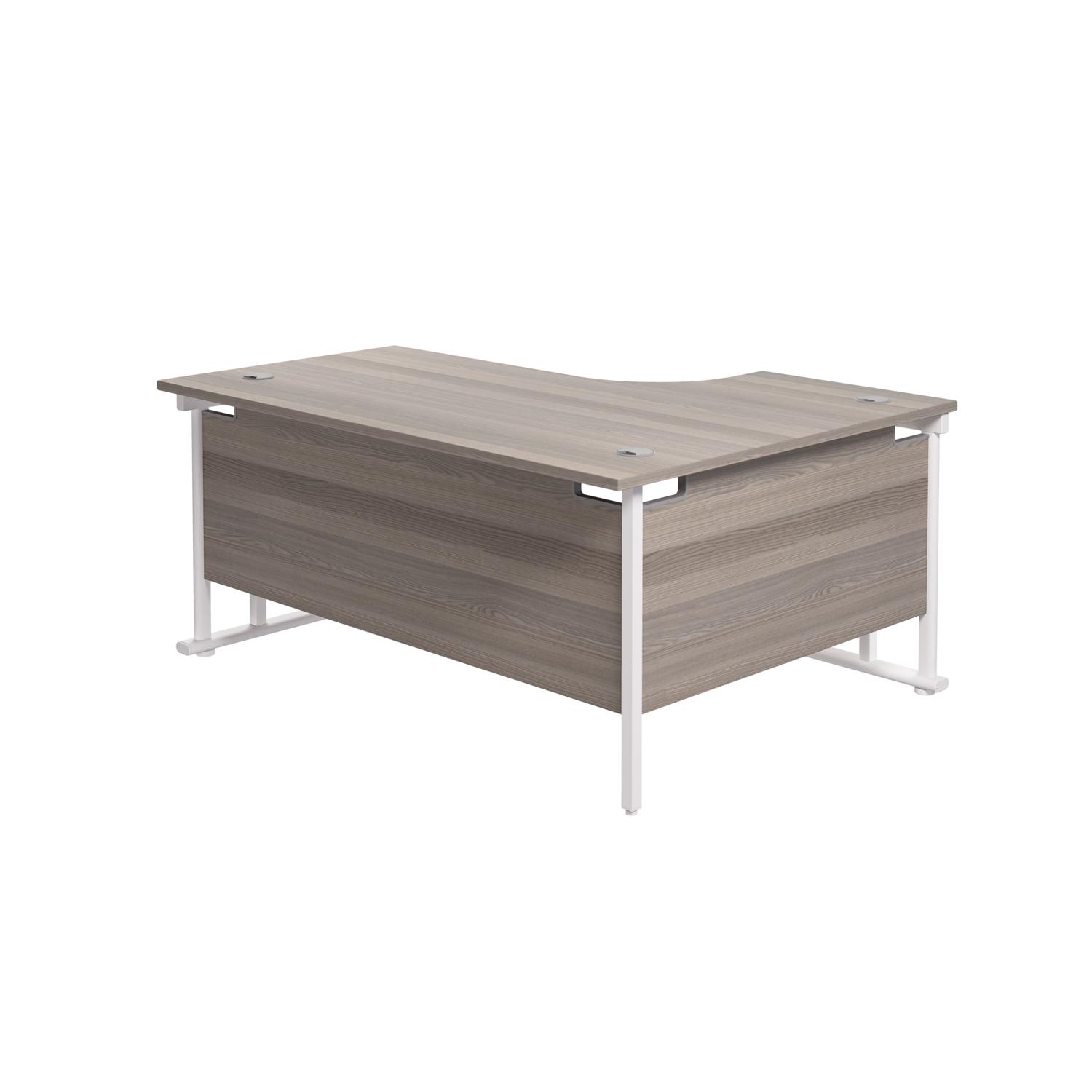 Twin Upright Left Hand Radial Desk  1600X1200 Grey Oak/White