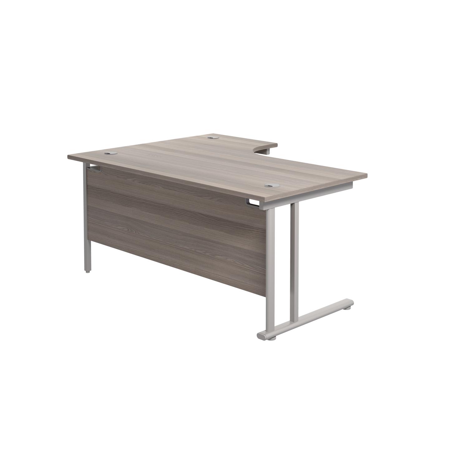 Twin Upright Right Hand Radial Desk  1600X1200 Grey Oak/Silver