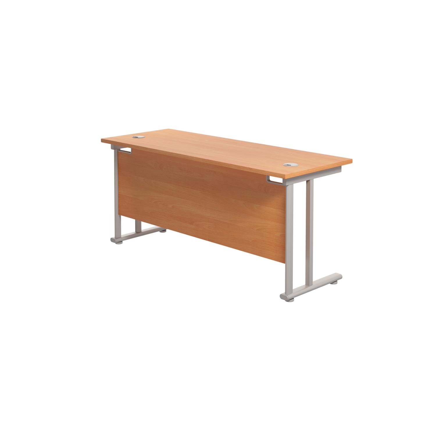 Twin Upright Rectangular Desk: 600mm Deep  1600X600 Beech/Silver