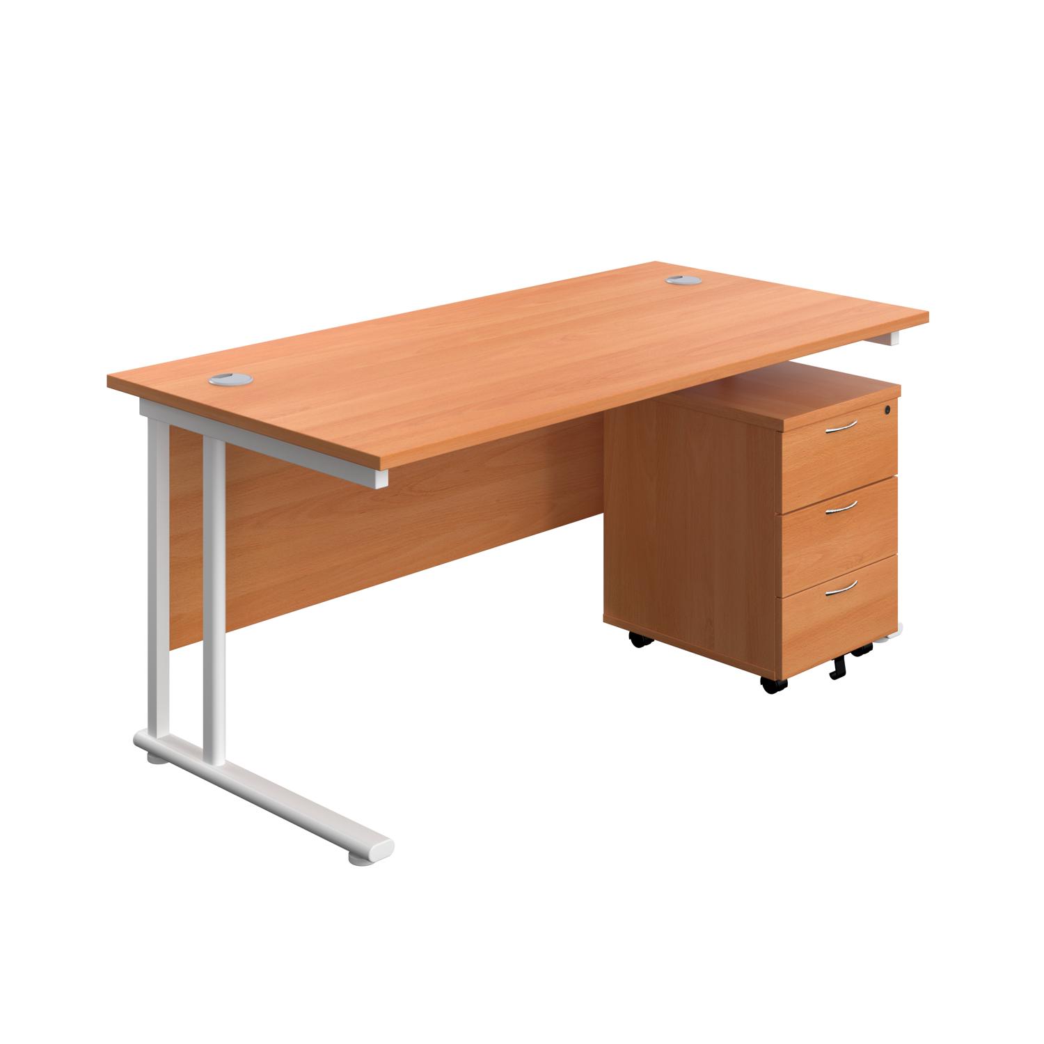 Twin Upright Rectangular Desk + Mobile 3 Drawer Pedestal 1600X800 Beech/White Twin Upright Rectangular Desk + Mobile 3 Drawer Pedestal 1600X800 Beech/White