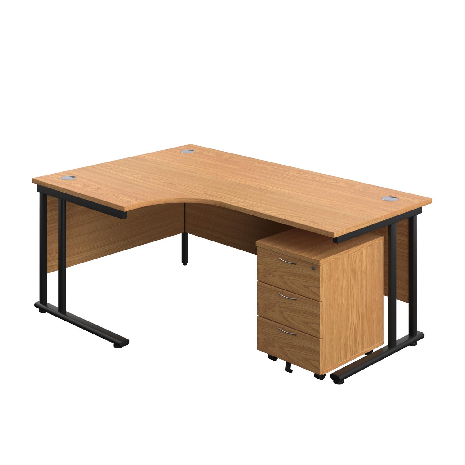 Twin Upright Left Hand Radial Desk + Mobile 3 Drawer Pedestal  1800X1200 Nova Oak/Black