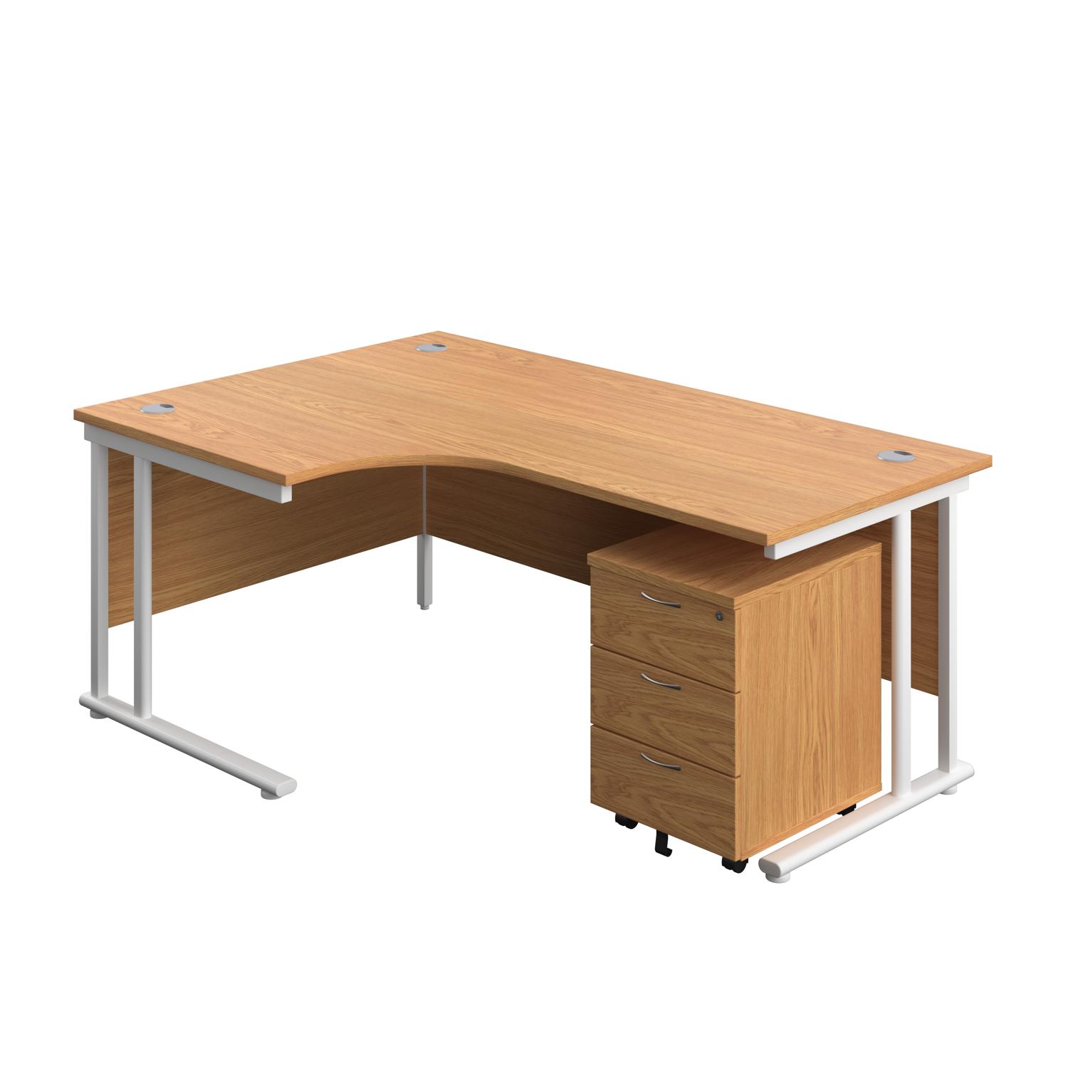 Twin Upright Left Hand Radial Desk + Mobile 3 Drawer Pedestal  1800X1200 Nova Oak/White