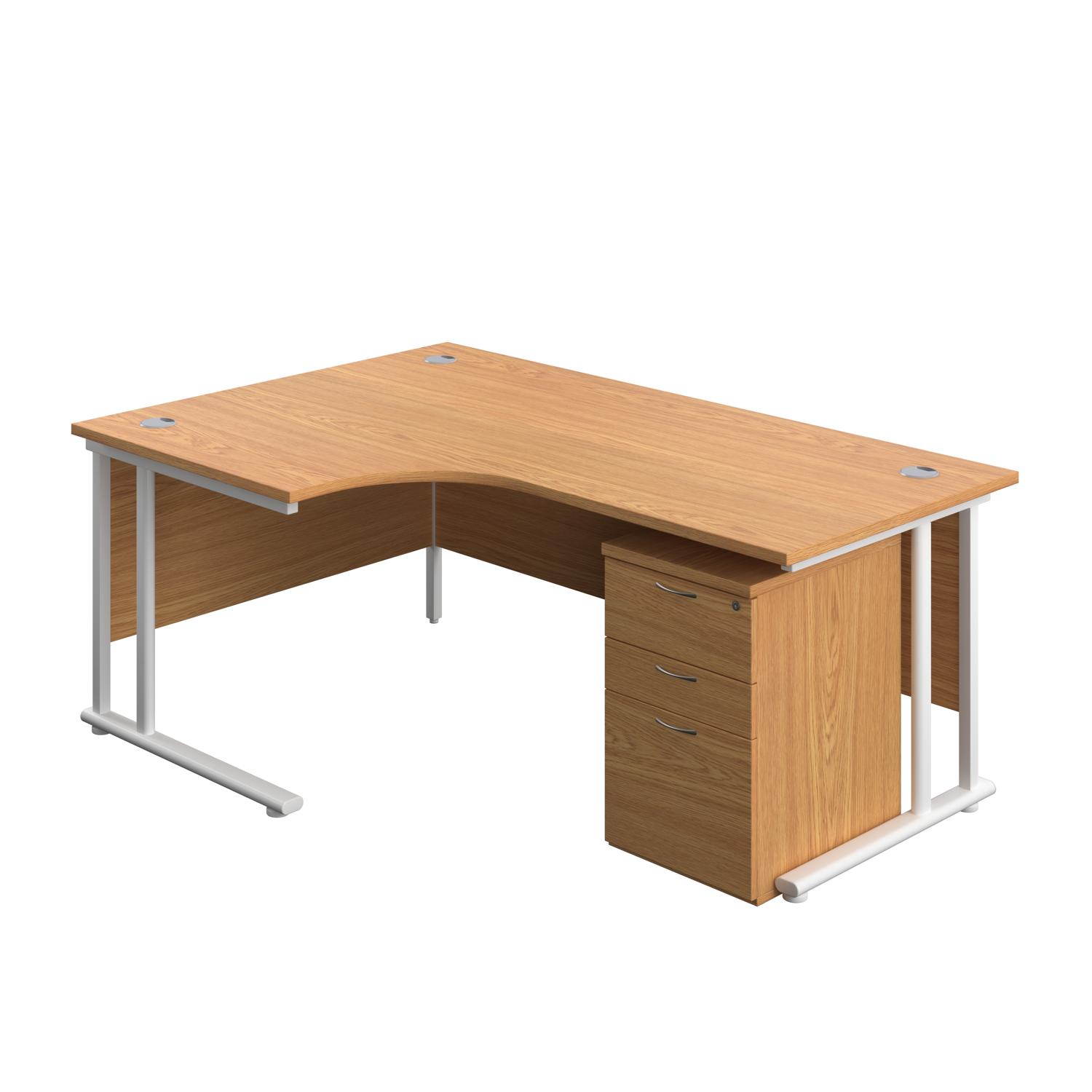 Twin Upright Left Hand Radial Desk + High Mobile Pedestal 3 Drawer  1800X1200 Nova Oak/White