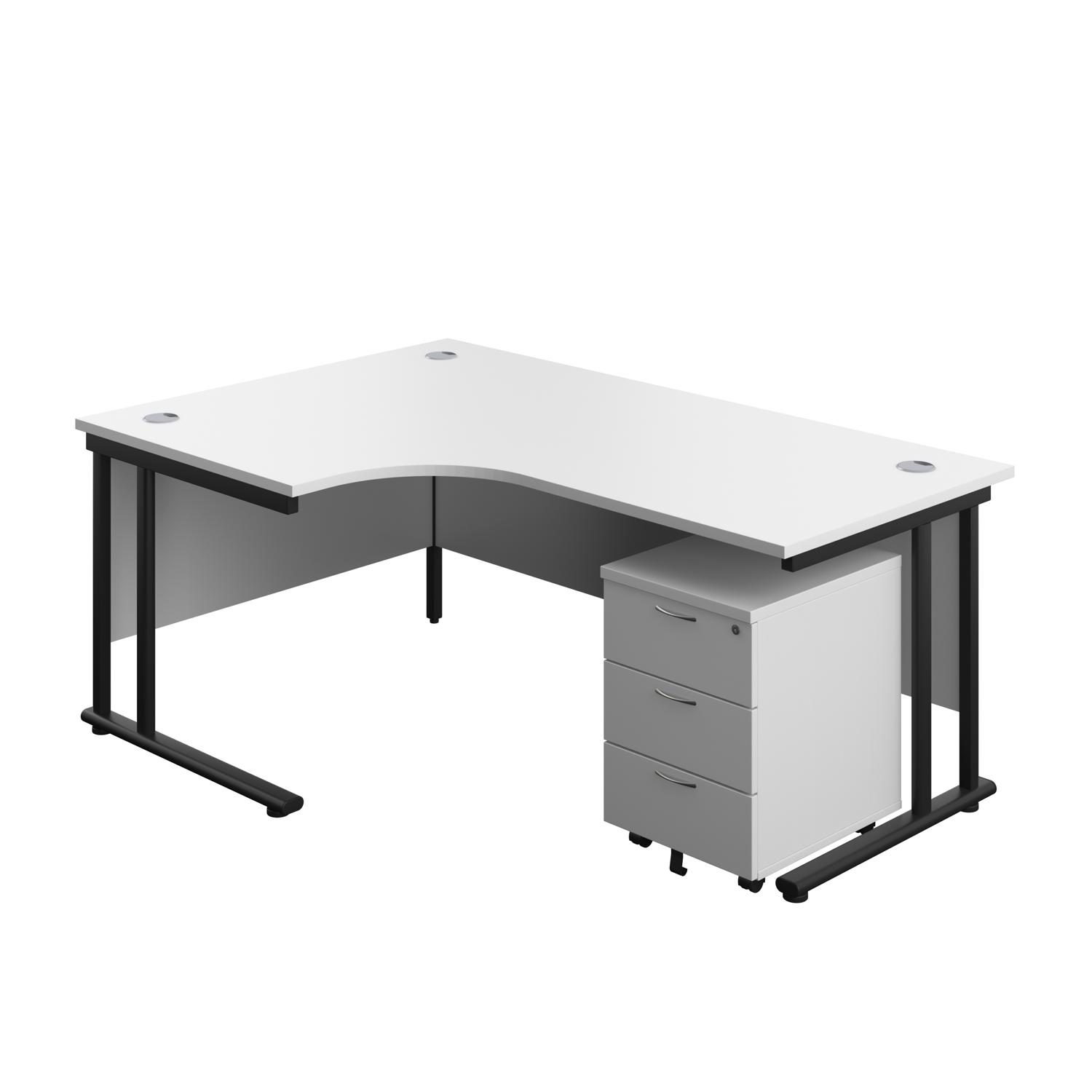 Twin Upright Left Hand Radial Desk + Mobile 3 Drawer Pedestal  1800X1200 White/Black