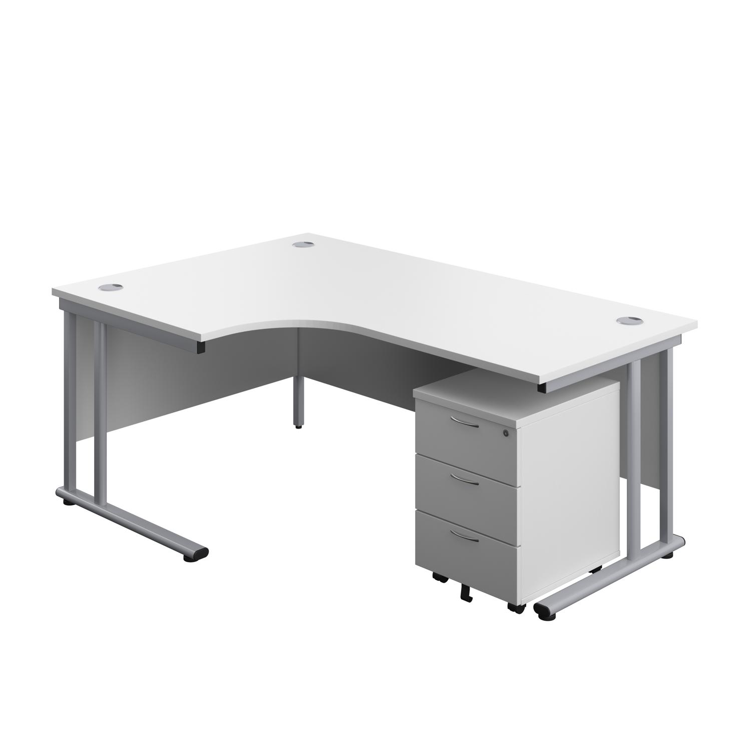 Twin Upright Left Hand Radial Desk + Mobile 3 Drawer Pedestal  1800X1200 White/Silver