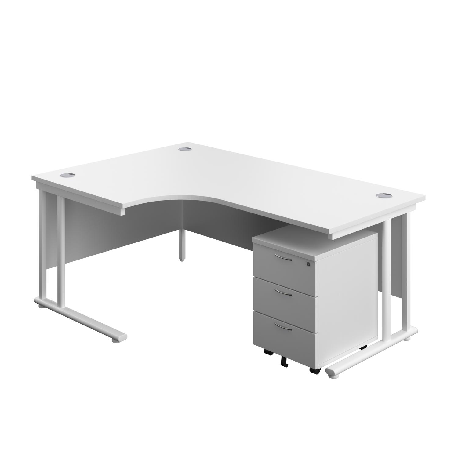 Twin Upright Left Hand Radial Desk + Mobile 3 Drawer Pedestal  1800X1200 White/White