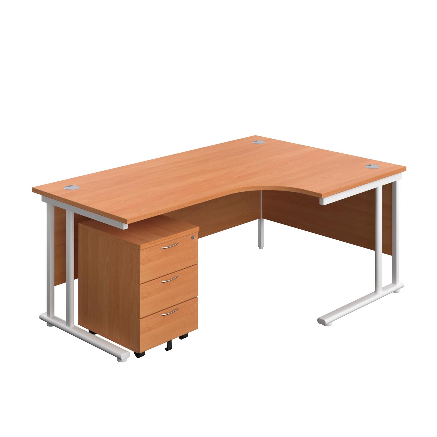 Twin Upright Right Hand Radial Desk + Mobile 3 Drawer Pedestal  1800X1200 Beech/White