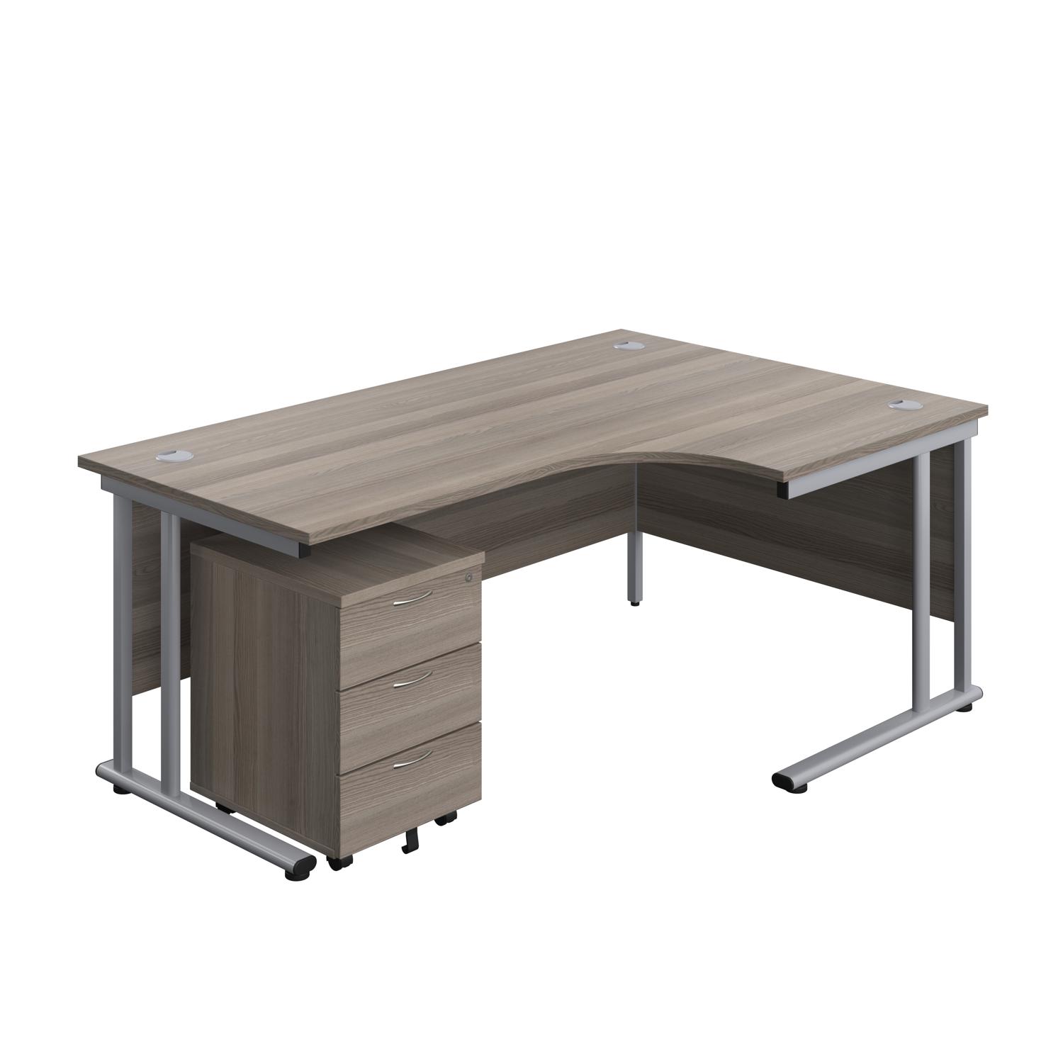 Twin Upright Right Hand Radial Desk + Mobile 3 Drawer Pedestal 1800X1200 Grey Oak/Silver Twin Upright Right Hand Radial Desk + Mobile 3 Drawer Pedestal 1800X1200 Grey Oak/Silver