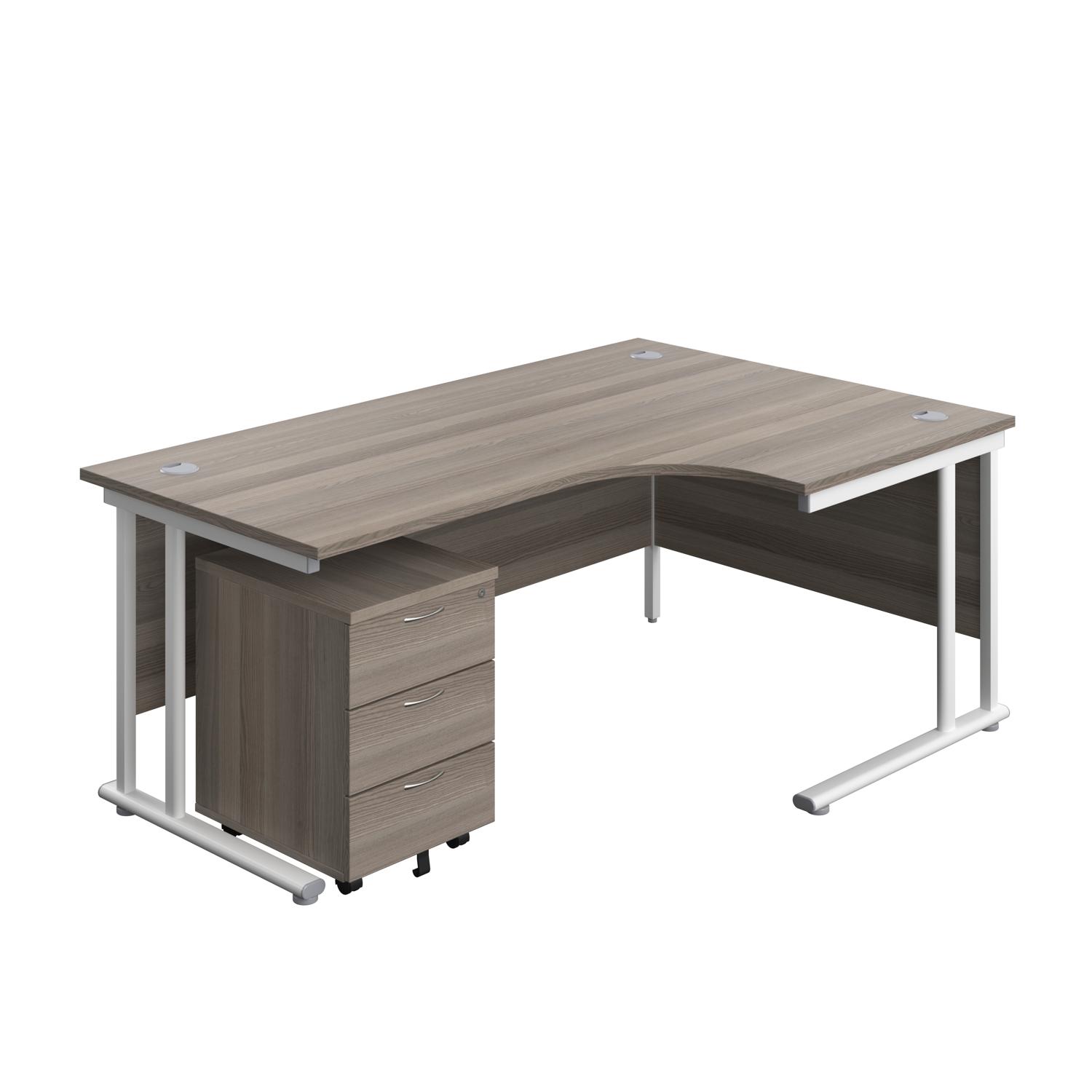 Twin Upright Right Hand Radial Desk + Mobile 3 Drawer Pedestal 1800X1200 Grey Oak/White Twin Upright Right Hand Radial Desk + Mobile 3 Drawer Pedestal 1800X1200 Grey Oak/White