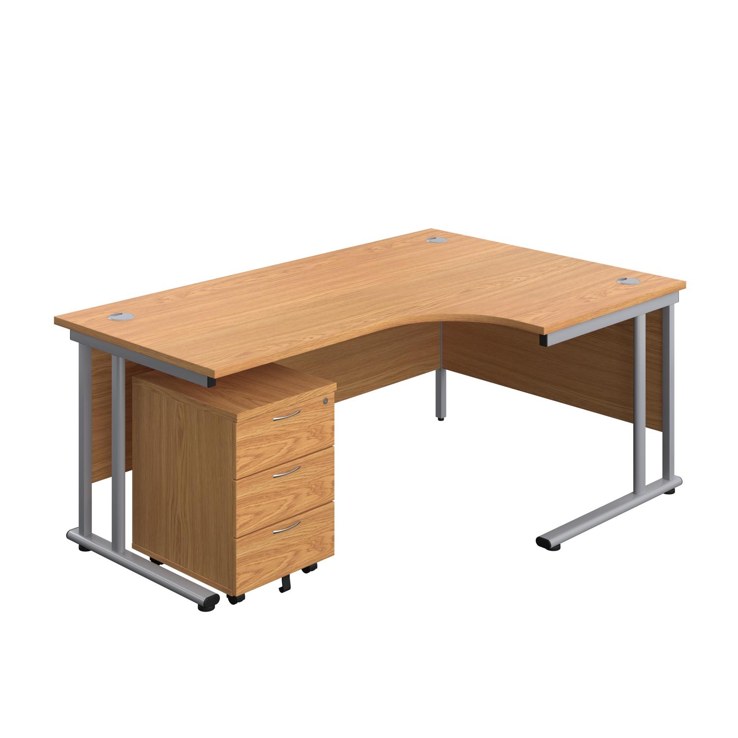 Twin Upright Right Hand Radial Desk + Mobile 3 Drawer Pedestal  1800X1200 Nova Oak/Silver