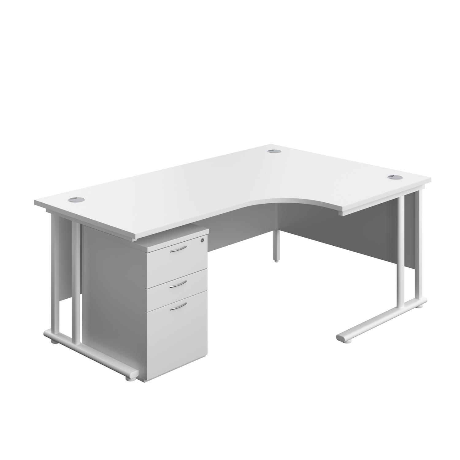 Twin Upright Right Hand Radial Desk + High Mobile Pedestal 3 Drawer  1800X1200 White/White