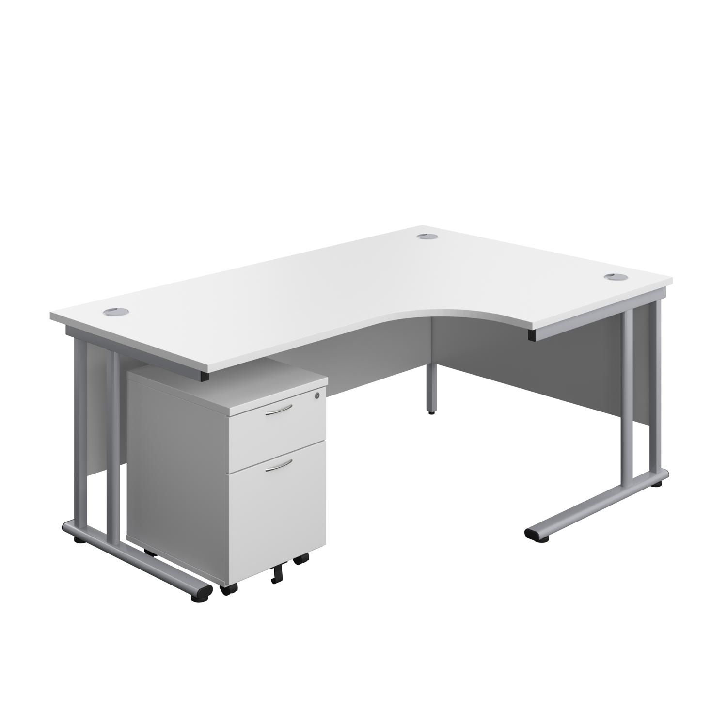 Twin Upright Right Hand Radial Desk + Mobile 2 Drawer Pedestal  1800X1200 White/Silver