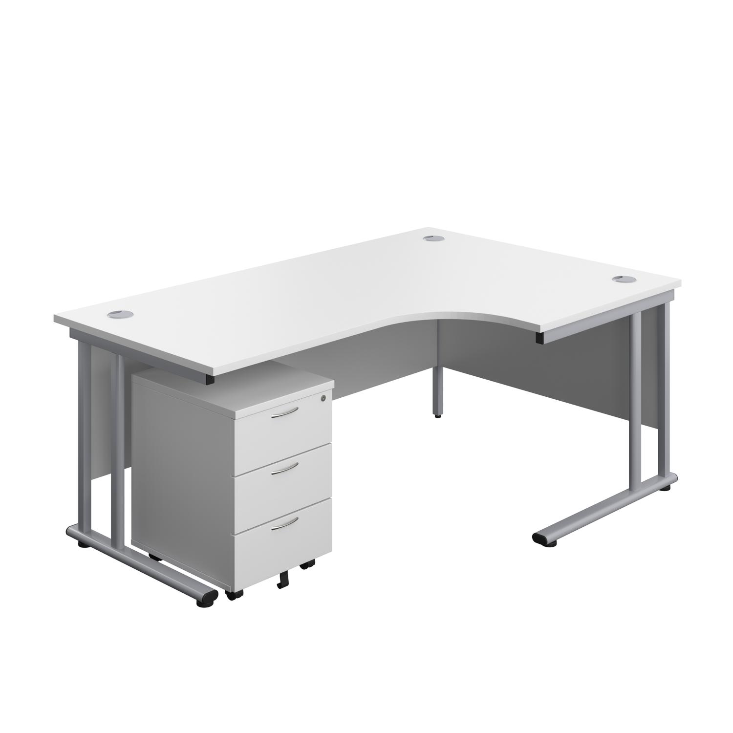 Twin Upright Right Hand Radial Desk + Mobile 3 Drawer Pedestal  1800X1200 White/Silver
