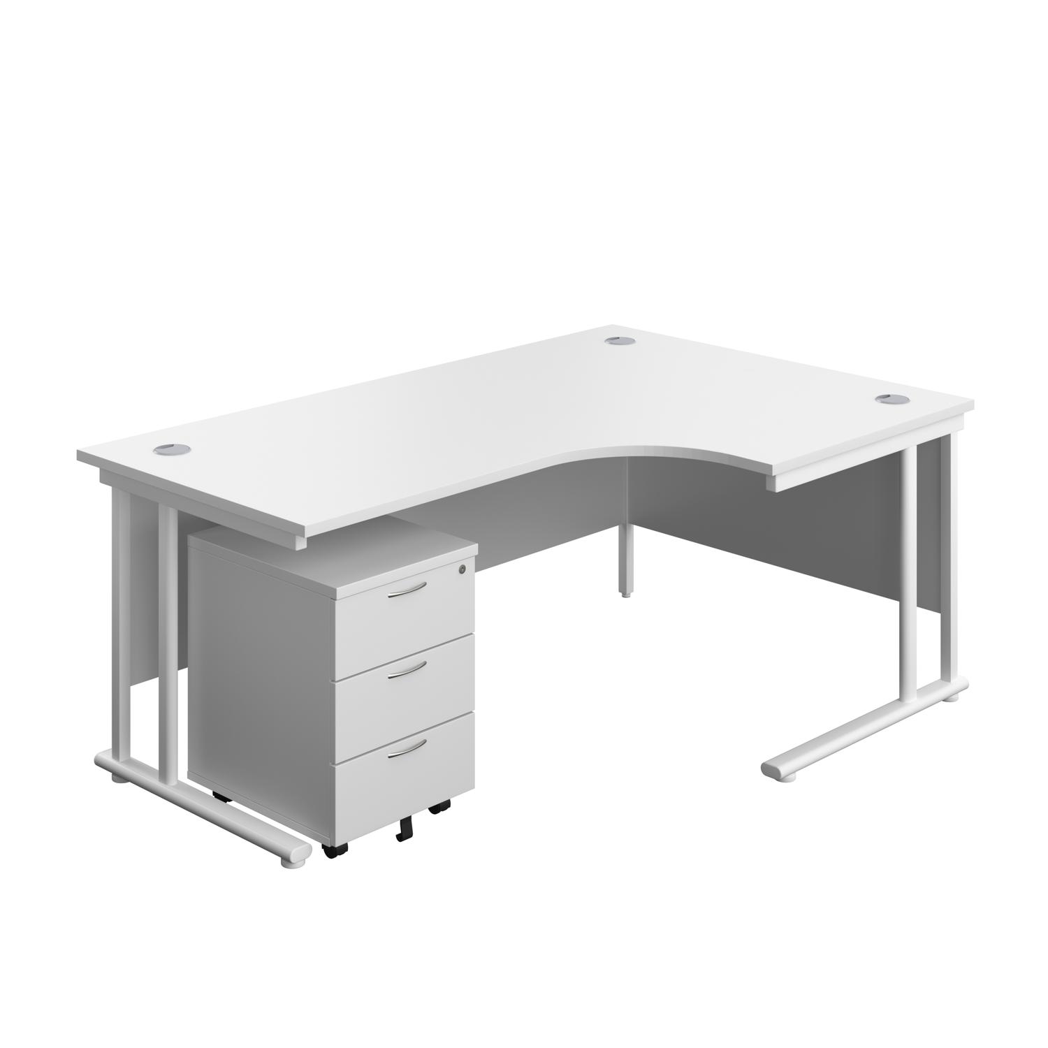 Twin Upright Right Hand Radial Desk + Mobile 3 Drawer Pedestal  1800X1200 White/White