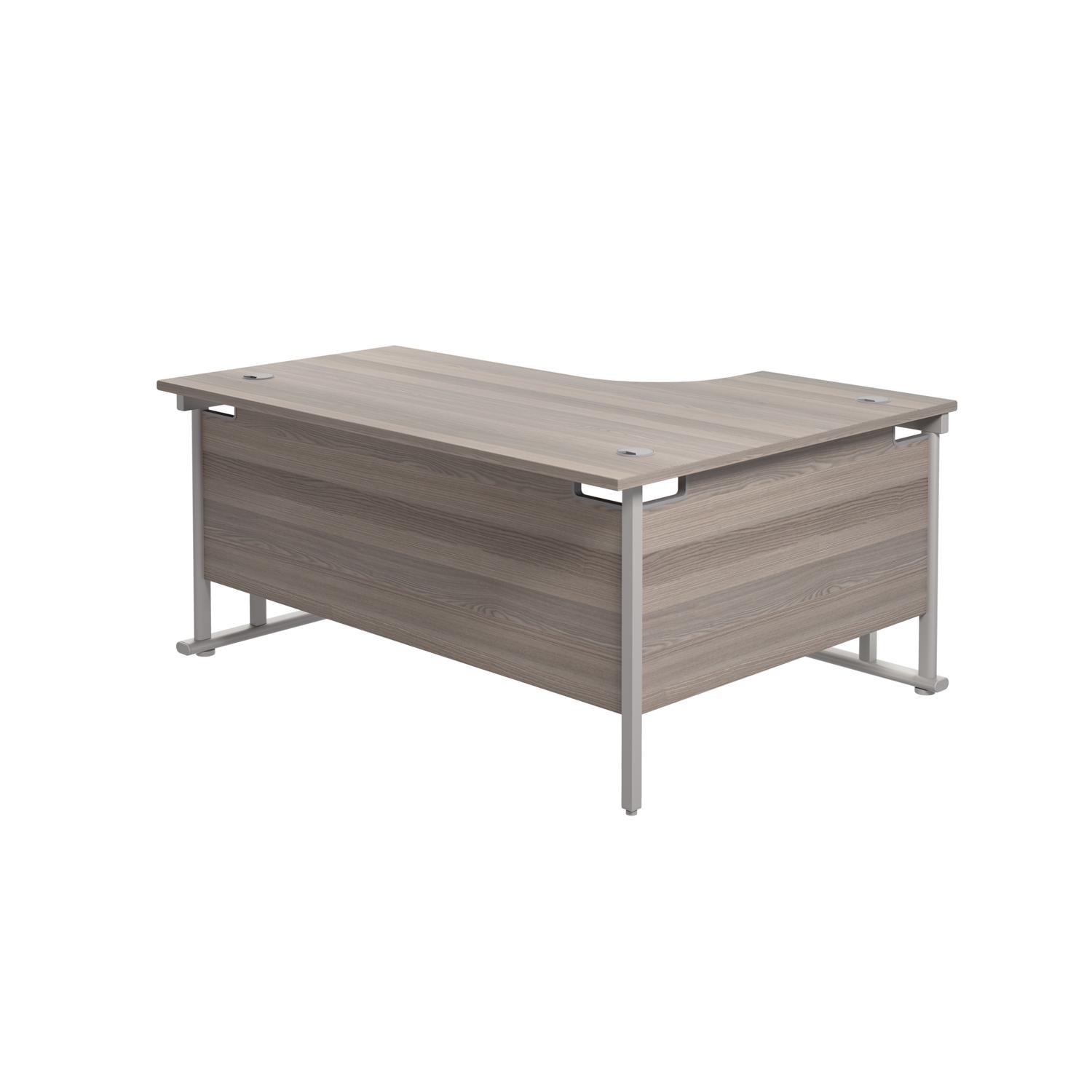 Twin Upright Left Hand Radial Desk  1800X1200 Grey Oak/Silver